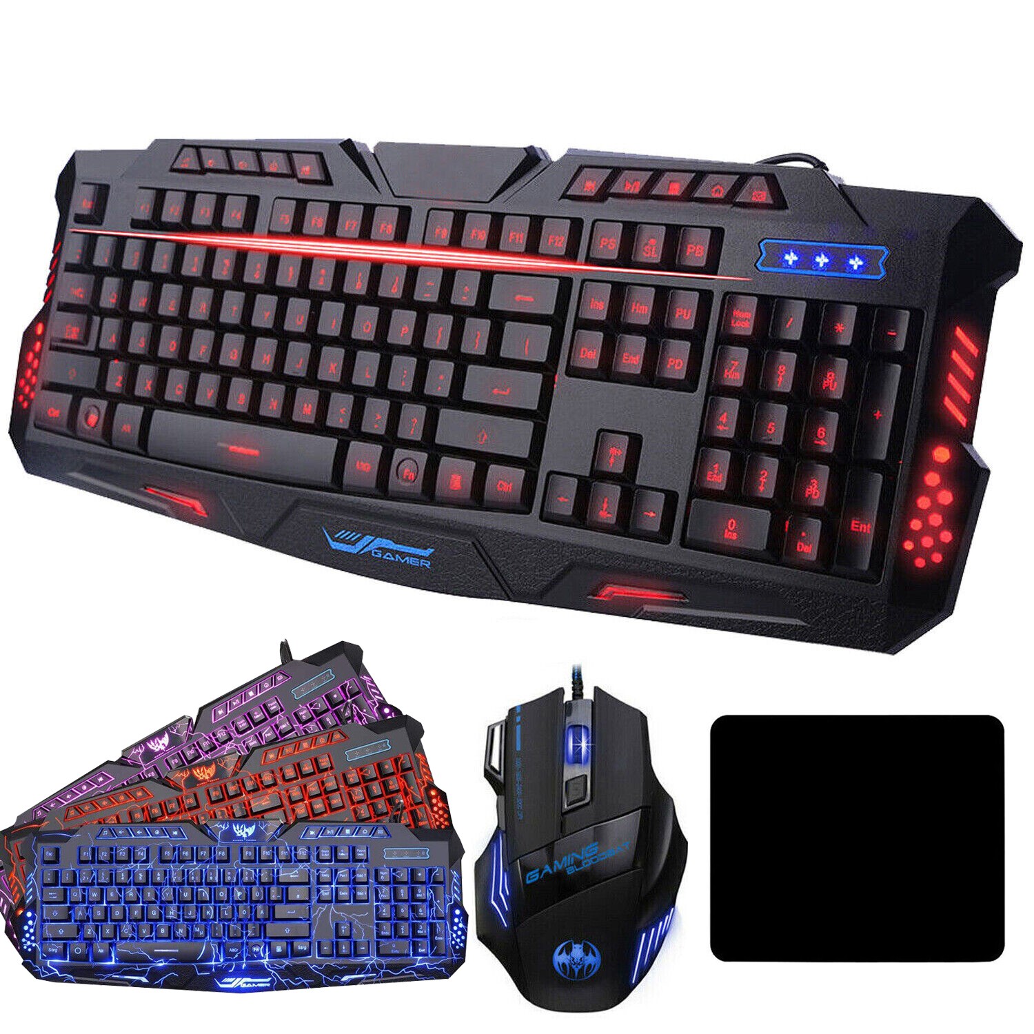 Computer Desktop Gaming Keyboard and Mouse Mechanical Feel LED Light Backlit