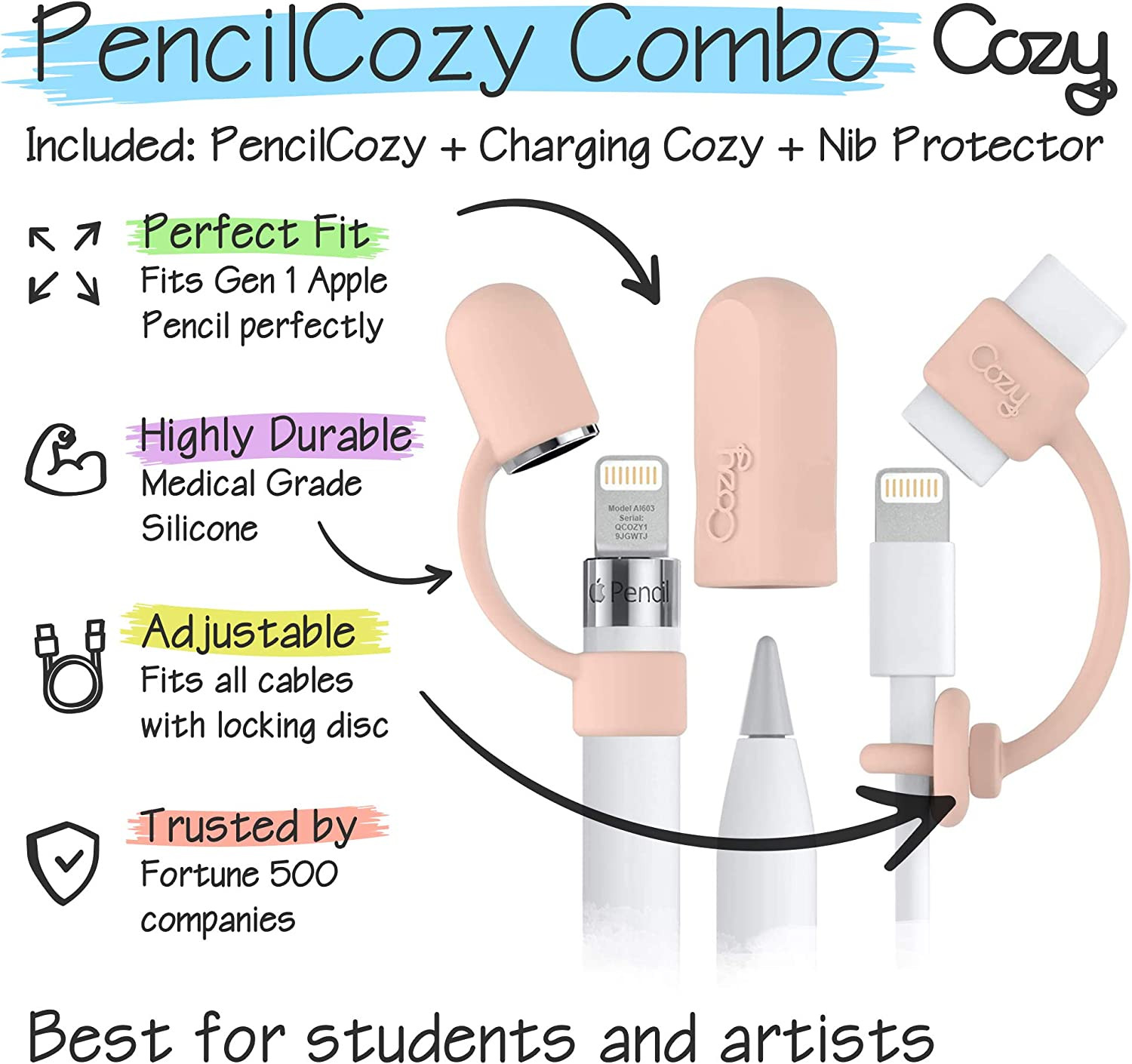 3-Piece Apple Pencil Cap Holder/Keeper/Tether Compatible Ipencil Charger