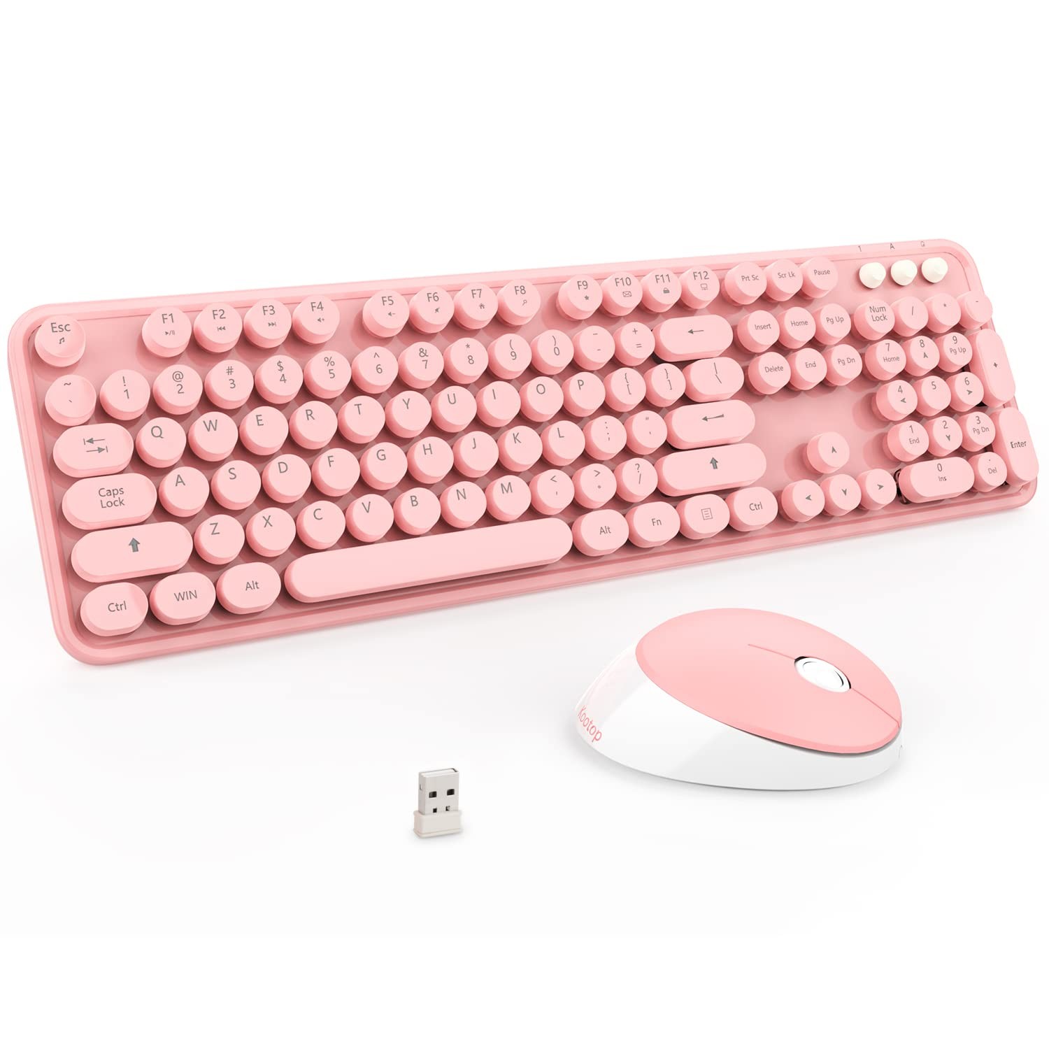Kootop Wireless Keyboard and Mouse Combo, 2.4G Typewriter, Pink