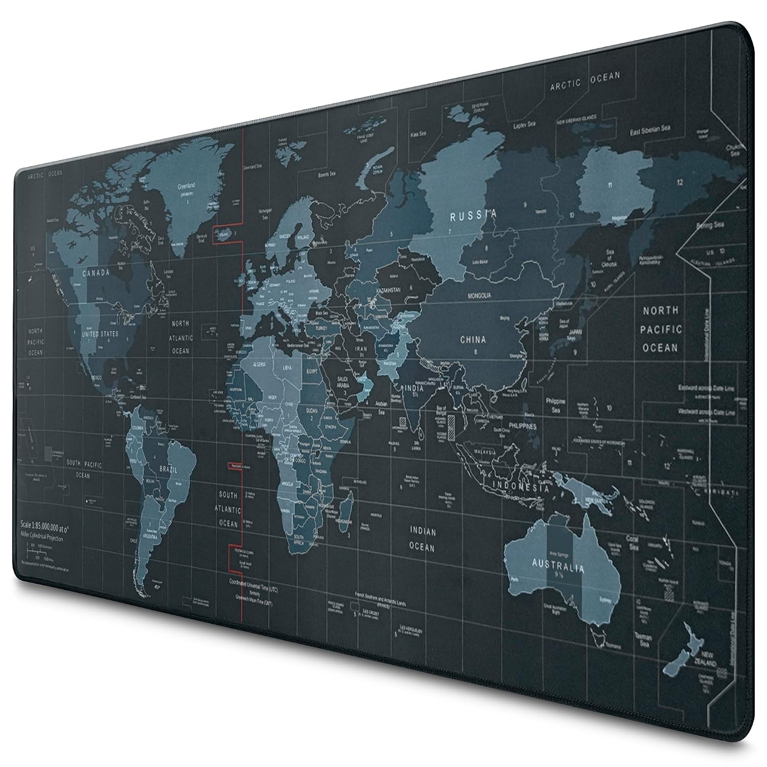 Large XXL World Map Mouse Pad 35x15.7 Non Slip Base Full Print Desk Map Print