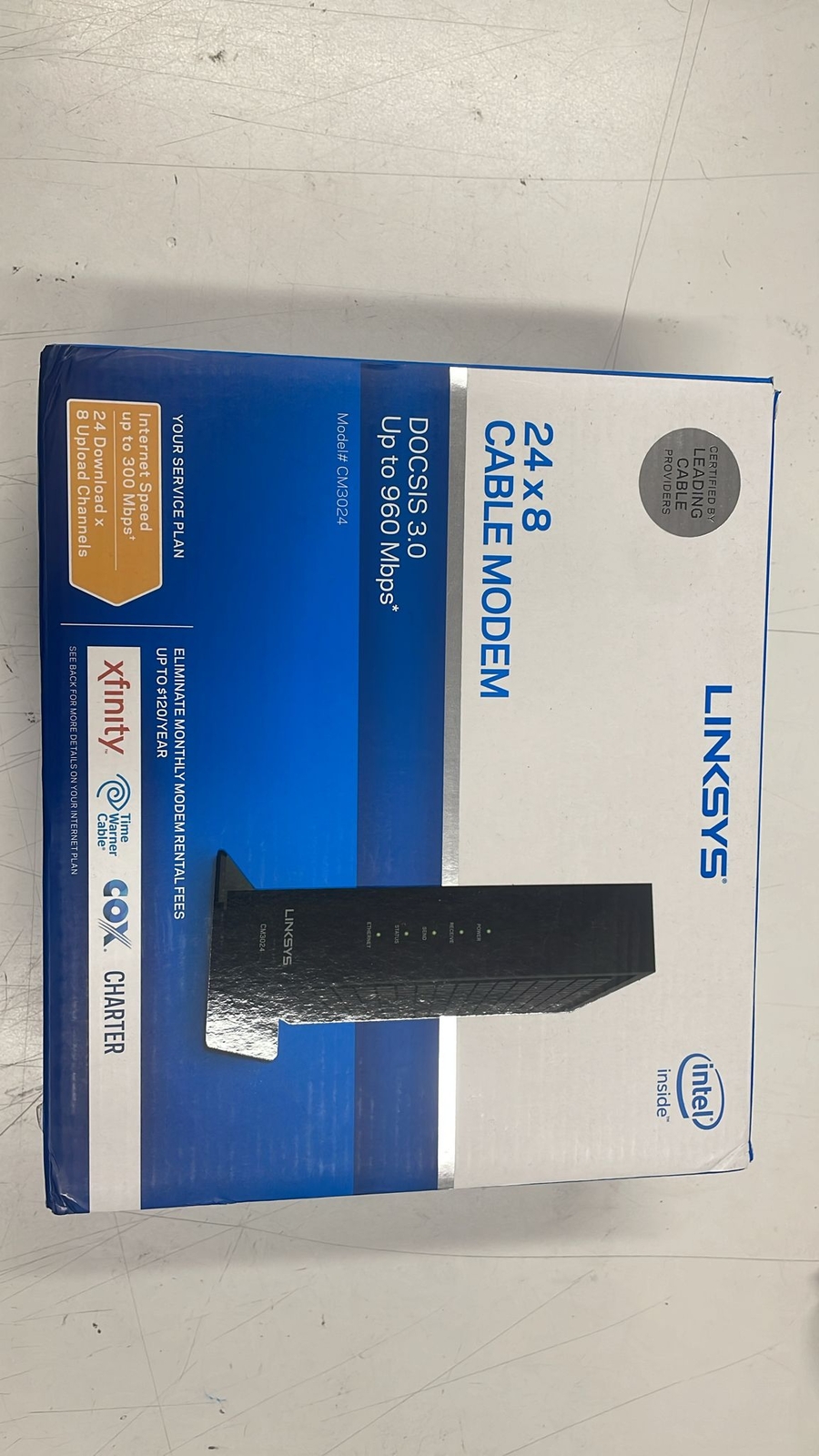 Linksys CM3024 Cable Modem DOCSIS 3.0 24x8 - Network cable missing