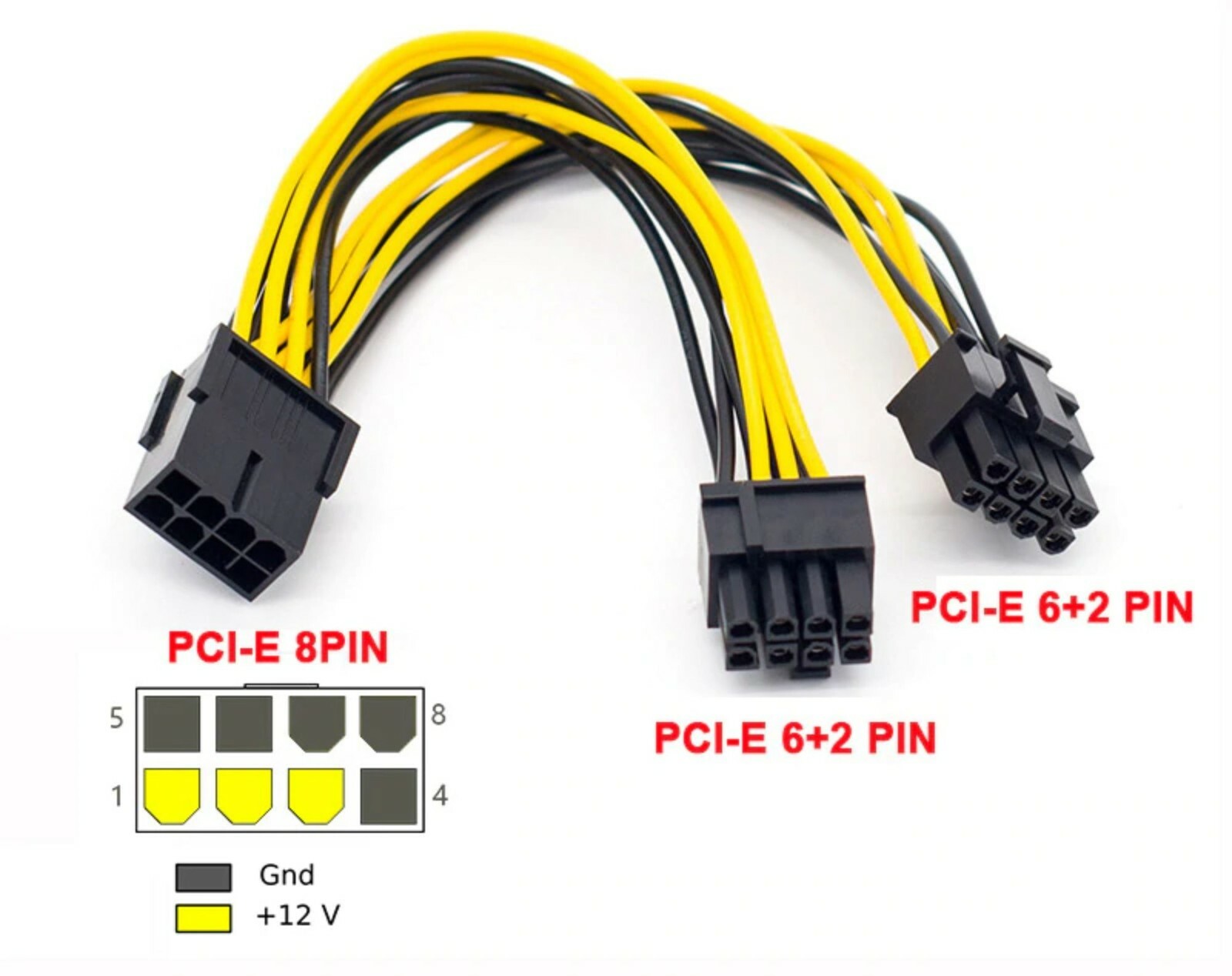 PCI-E 8-pin to 2x 6+2-pin (6-pin/8-pin) Power Splitter Cable PCIE PCI Express