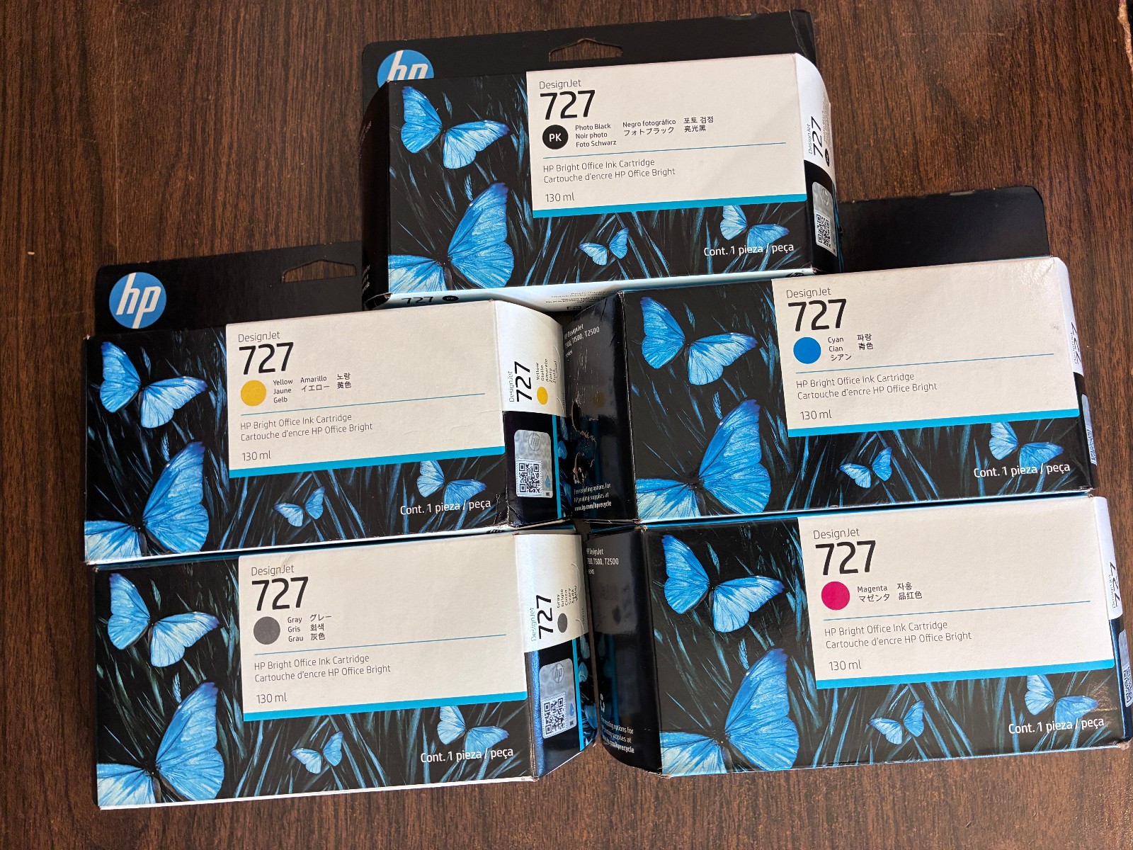 HP 727 DesignJet 130ml Ink Cartridges Genuine OEM Lot of 5 Colors