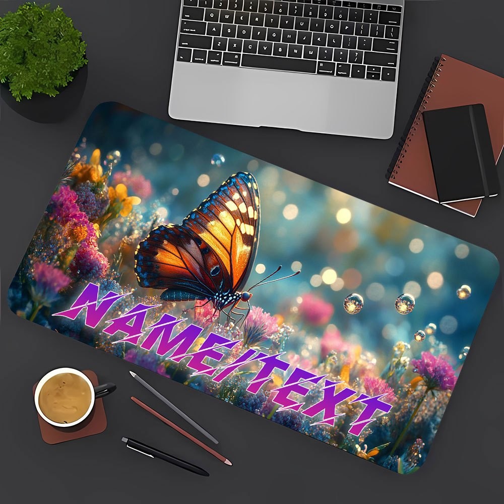 Customized Name Butterfly, Flowers, Bubbles, Text. Printed Pattern, Large Anti
