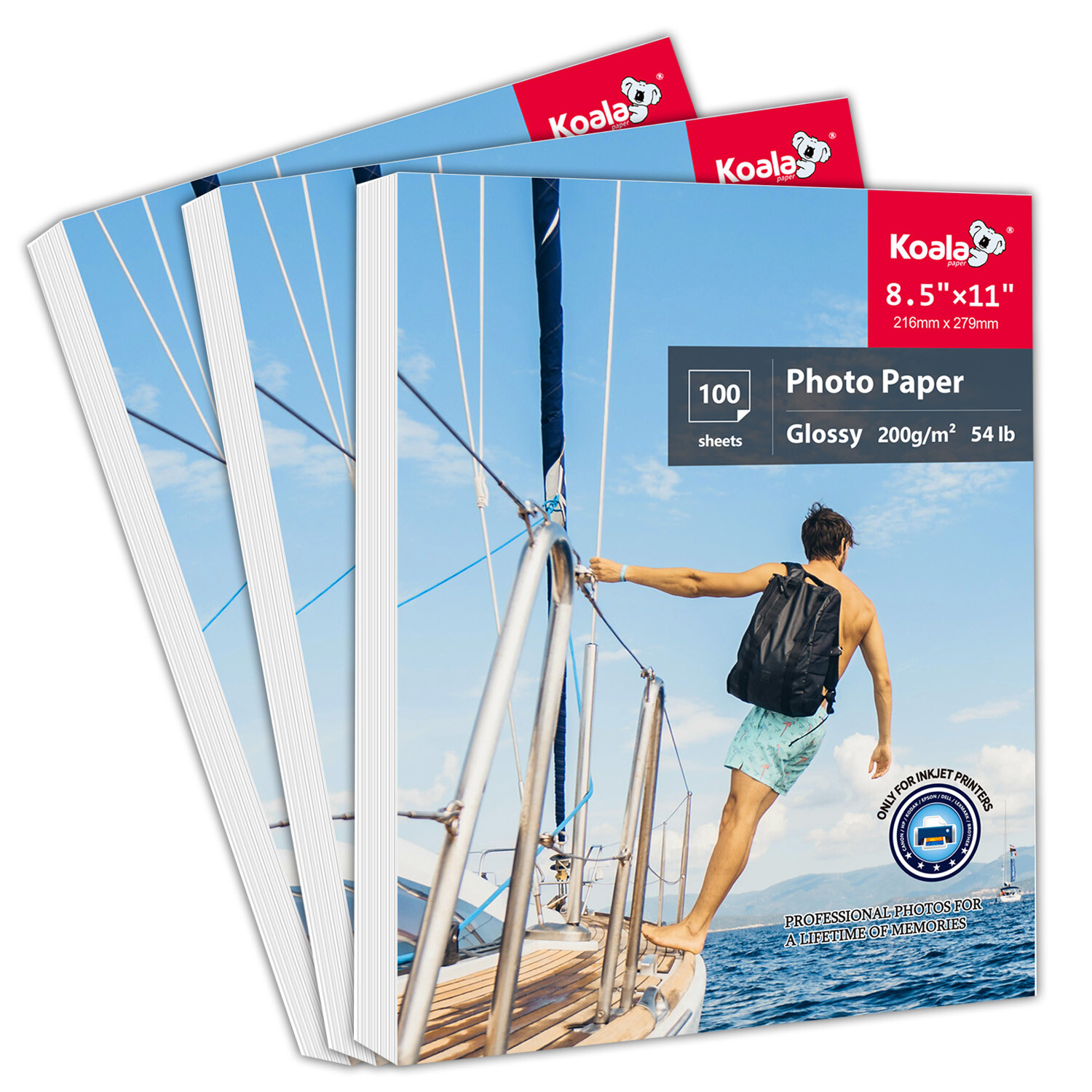 300 Sheets Koala Premium Glossy Photo Paper 8.5x11 200g for Inkjet Printer Epsn.