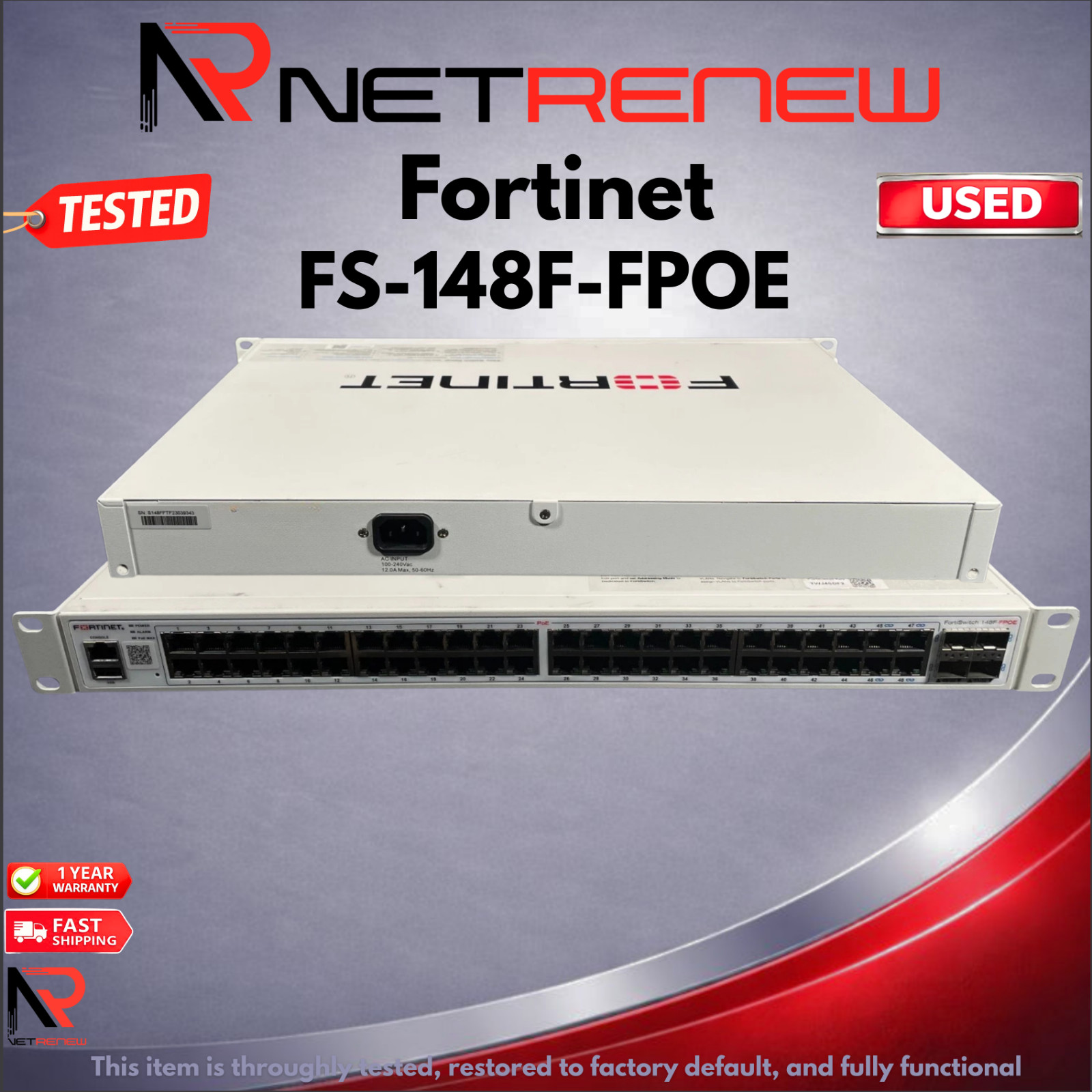 Fortinet FS-148F-FPOE 48 Port PoE+ Switch