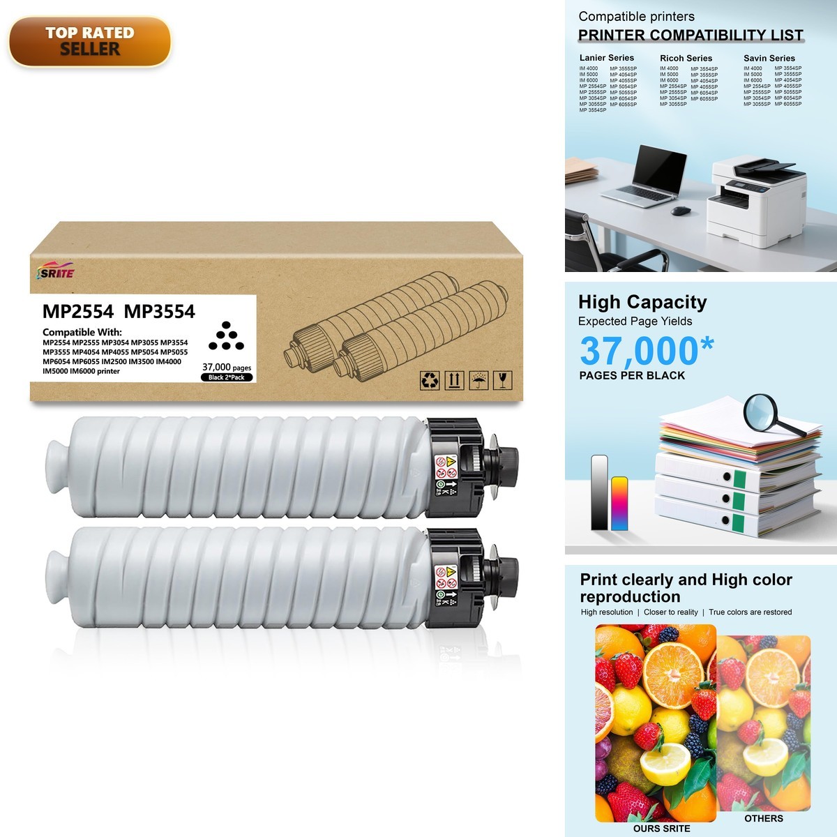 SRITE MP 2554 MP 3554 Toner Cartridge 2-Pack Compatible for Ricoh