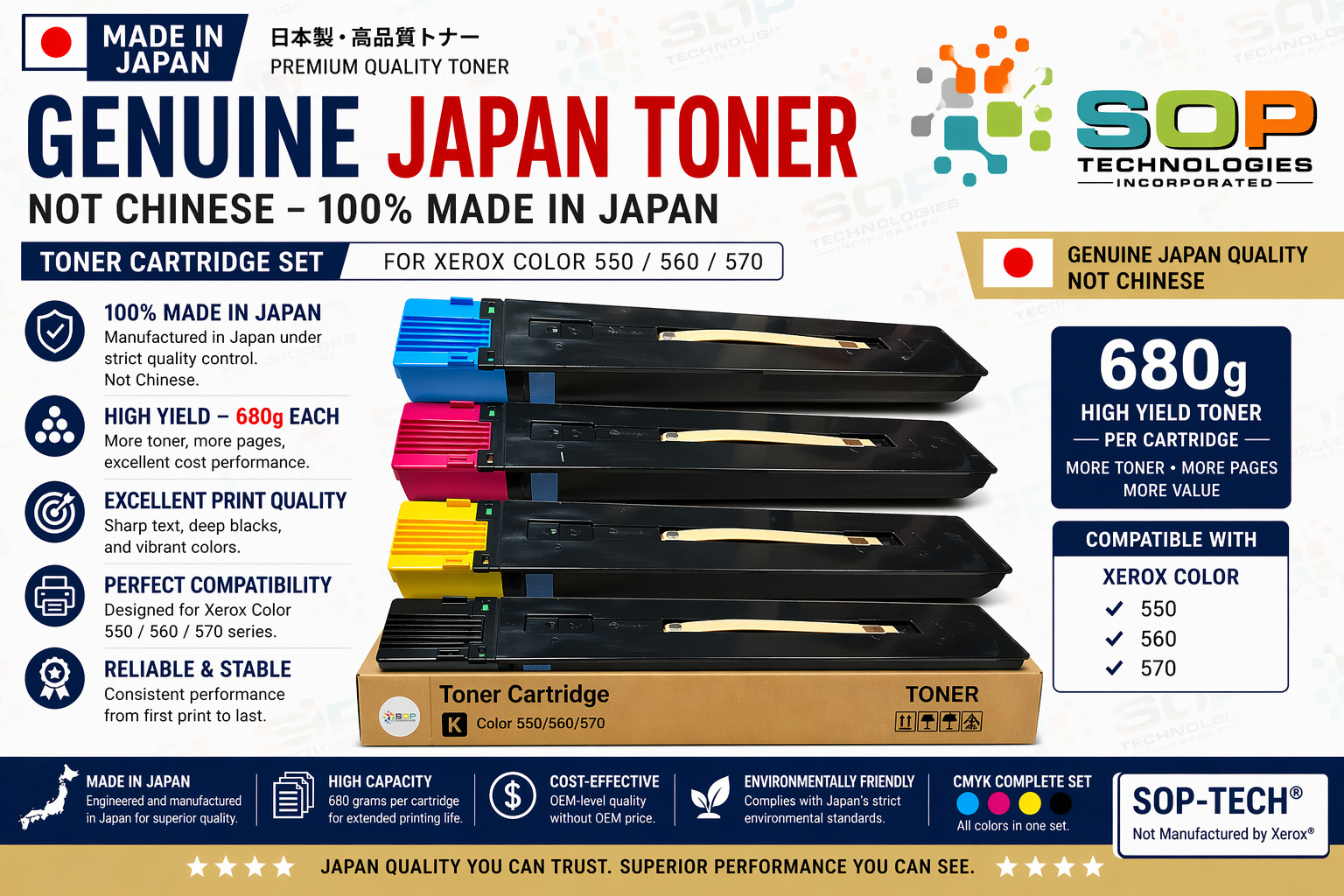 4pk Japan Replacement Toner for Xerox Color 550 570 Digital 6th Gen. CMYK