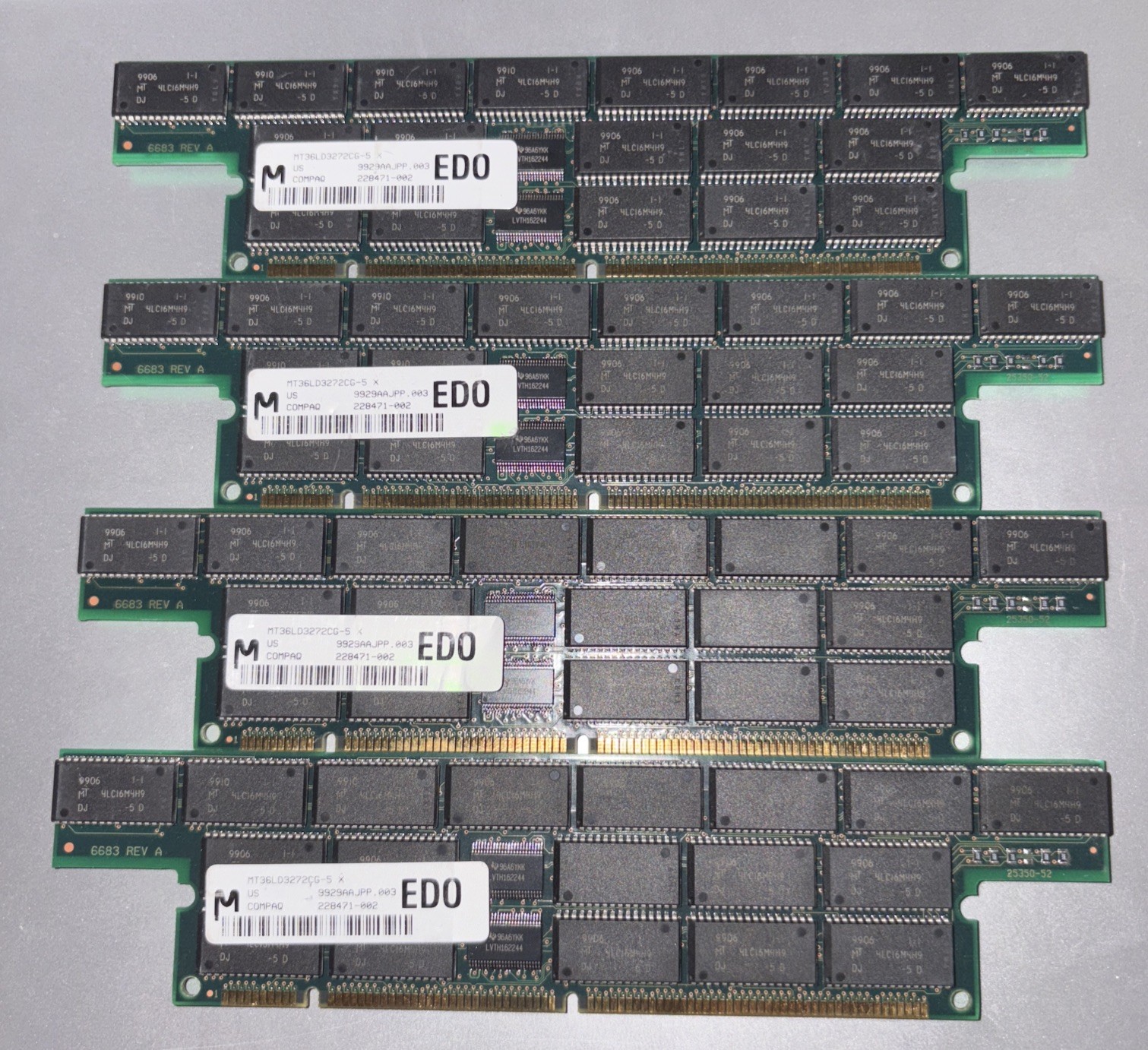 Lot of 4 Compaq 228471-002 256MB 168p 50ns EDO DIMM Server RAM Micron MT36LD3272