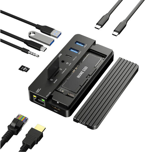 10 in 1 USB 3.1 10Gbps USB Docking hub with M.2 NVMe/SATA SSD Enclosure HDMI out