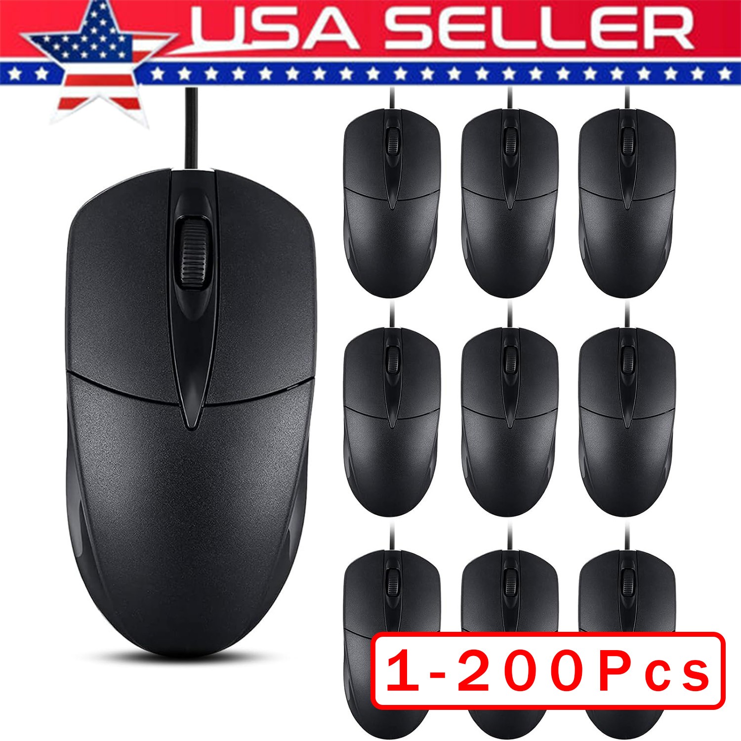 USB 2.0 Optical Wired Scroll Wheel Mouse PC Laptop Notebook Desktop Black Lot