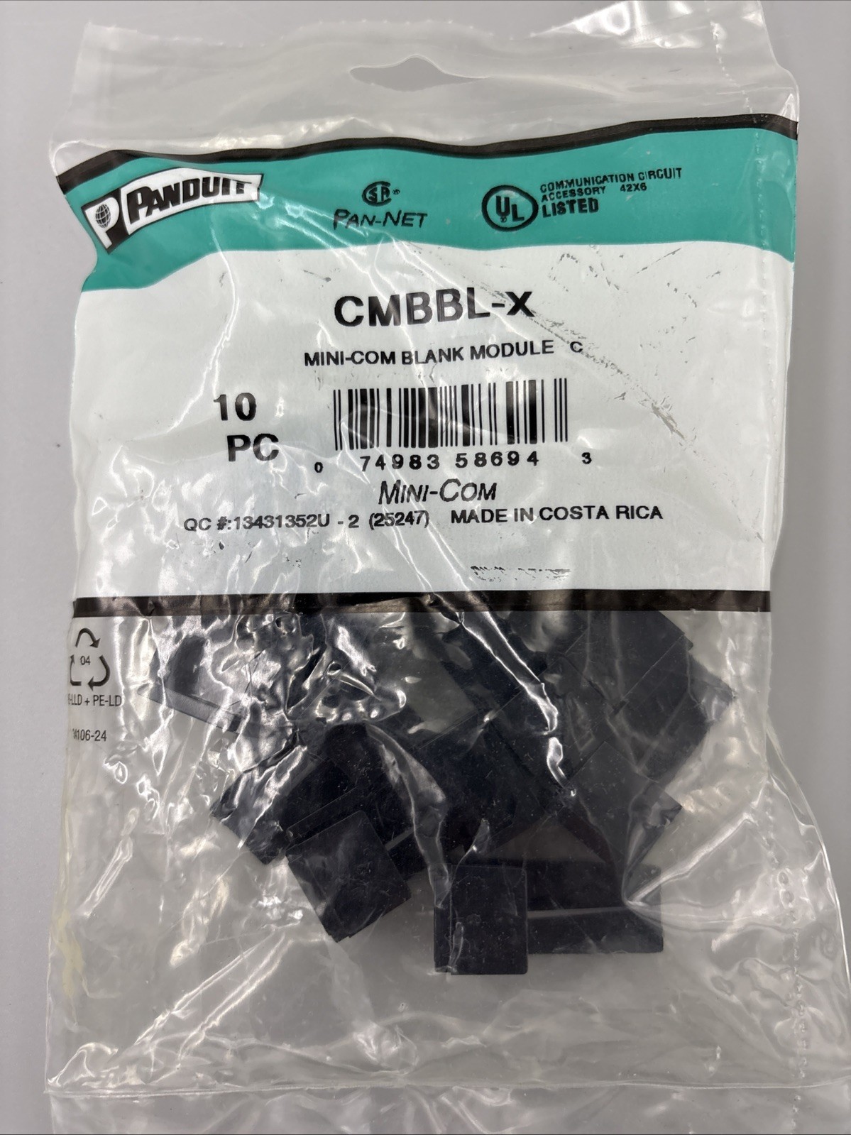 BRAND NEW Bag of 10 Panduit Pan-Net CMBBL-X Mini-Com 1-Port Blank Module Black