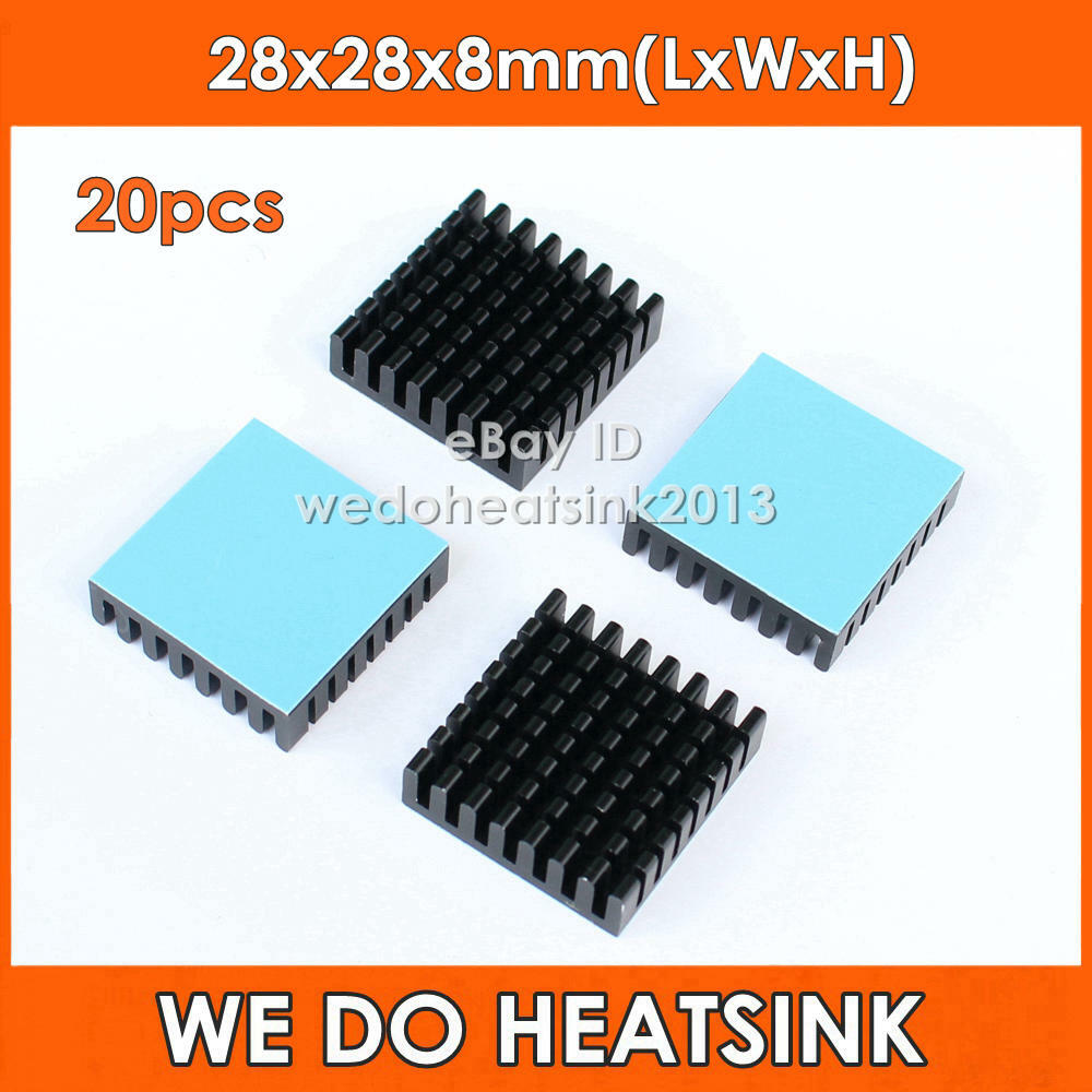 20pcs 28x28x8mm Aluminum Radiator Black Heatsinks Cooler With Thermal Pad