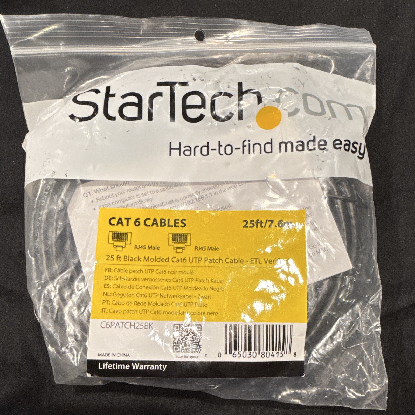StarTech.com Cat6 RJ-45 to RJ-45 Ethernet Patch Cable 25 ft Round Black