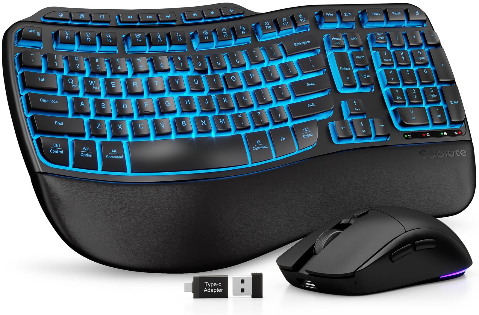 SABLUTE Ergonomic Wireless Keyboard and Mouse Combo, Full Size, Black
