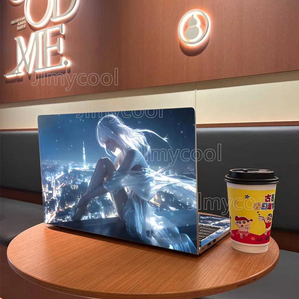 2 Pieces Vinyl Modern City Lonely Lady Laptop Sticker Self adhesive Case for HP
