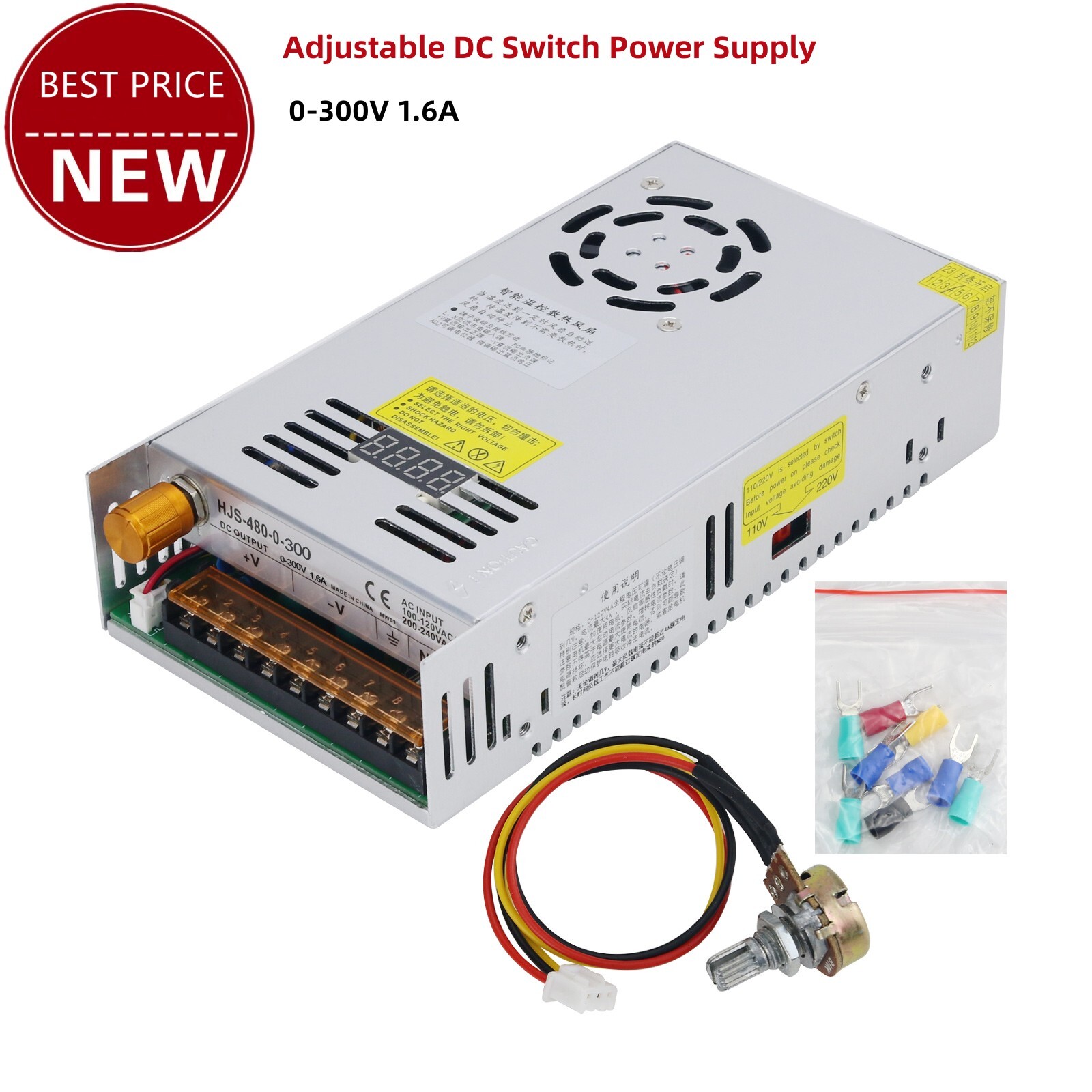 Digital 0-300V 1.6A Adjustable DC Switch Power Supply 4 digits w/0.28" Voltmeter
