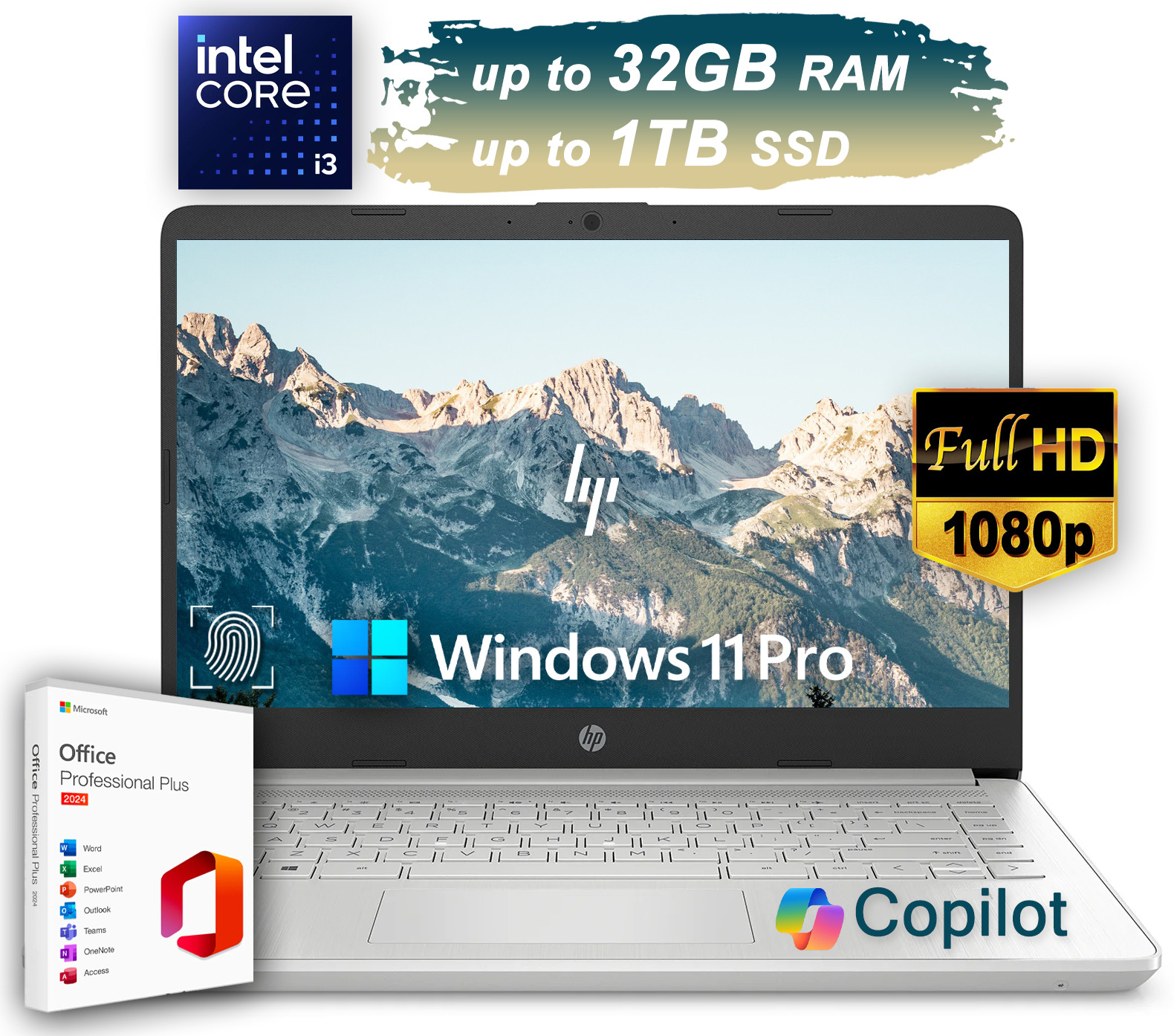 HP Laptop Computer Office 2024 14" FHD Intel i3 Upto 4.1GH 32GB RAM 1TB SSD Pro