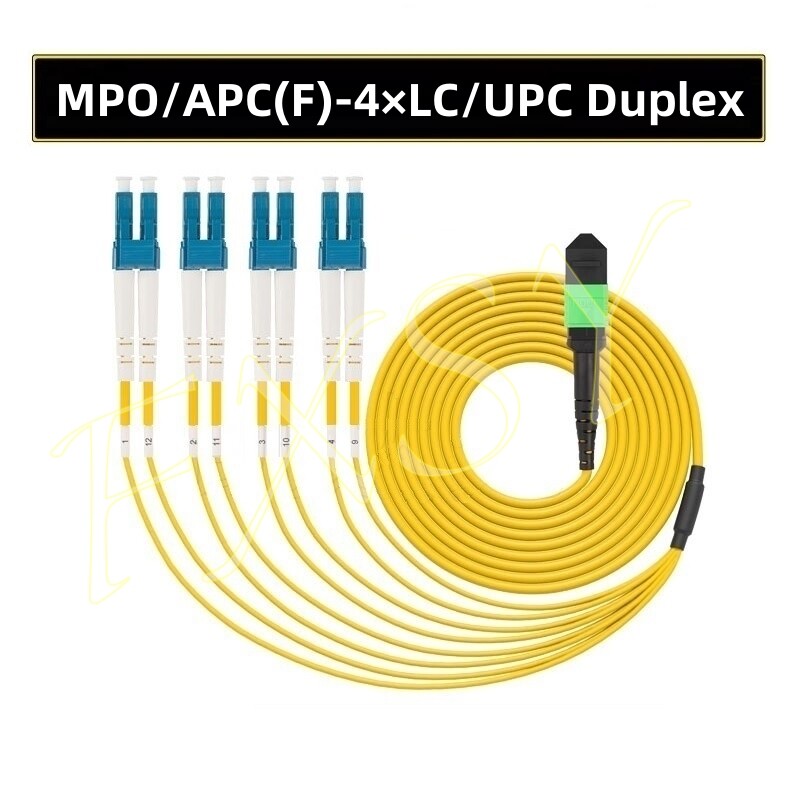 1-5M MPO Female to 4×LC 8F OS2 SM Optical Fiber Breakout Jumper Cable Type B