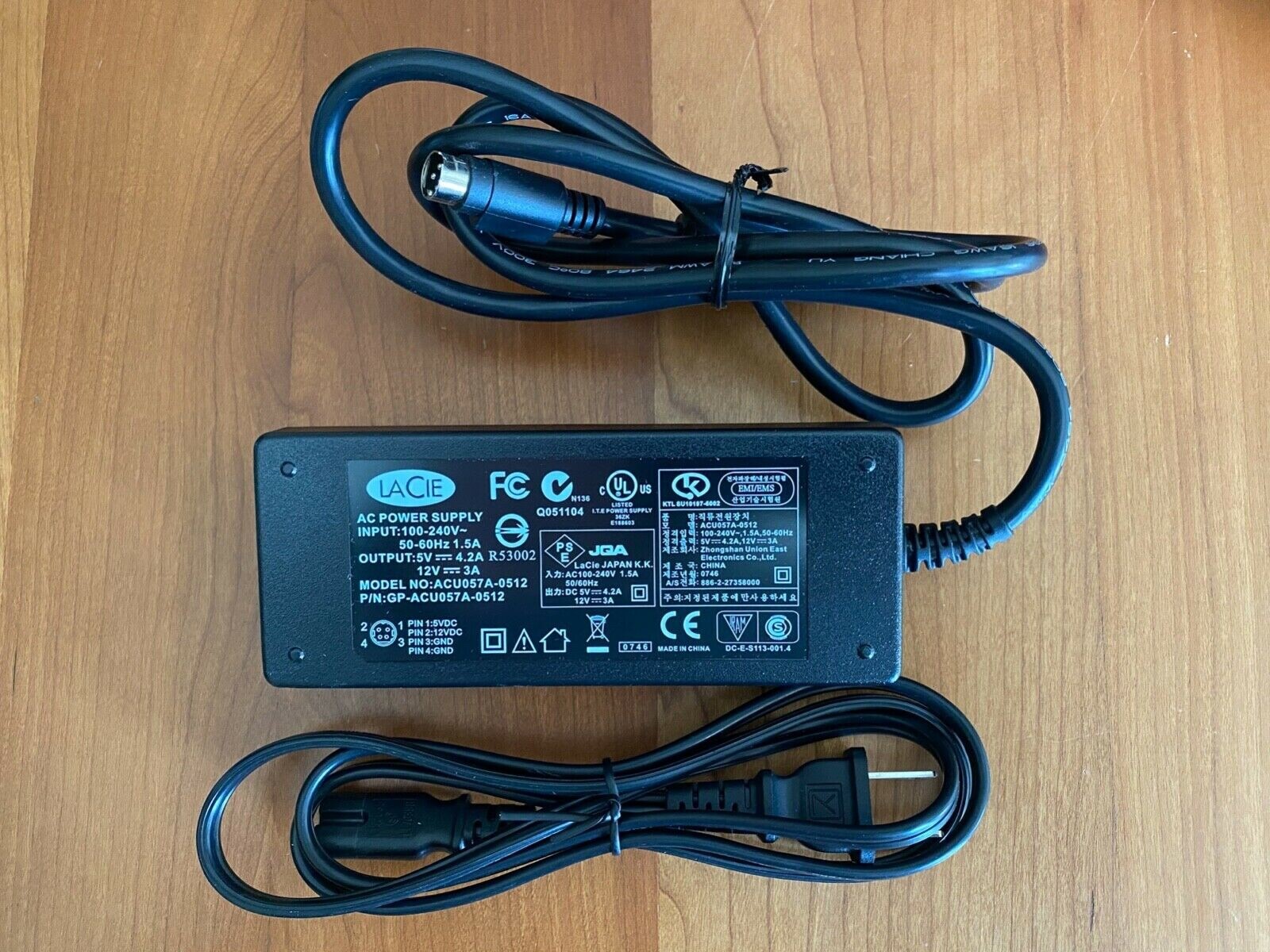 Genuine 4-Pin LACIE ACU057A-0512 Hard Drive AC DC Adapter Power Charger Supply