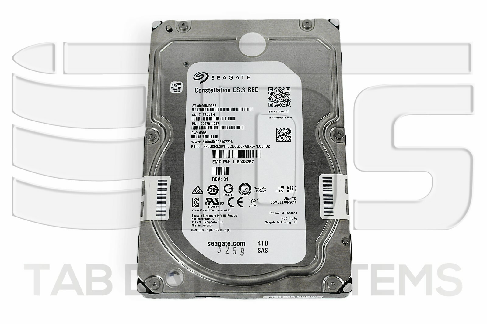 Seagate ST4000NM0063 4TB 3.5" 6Gbps SED SAS Encrypted Hard Drive HDD 118033257