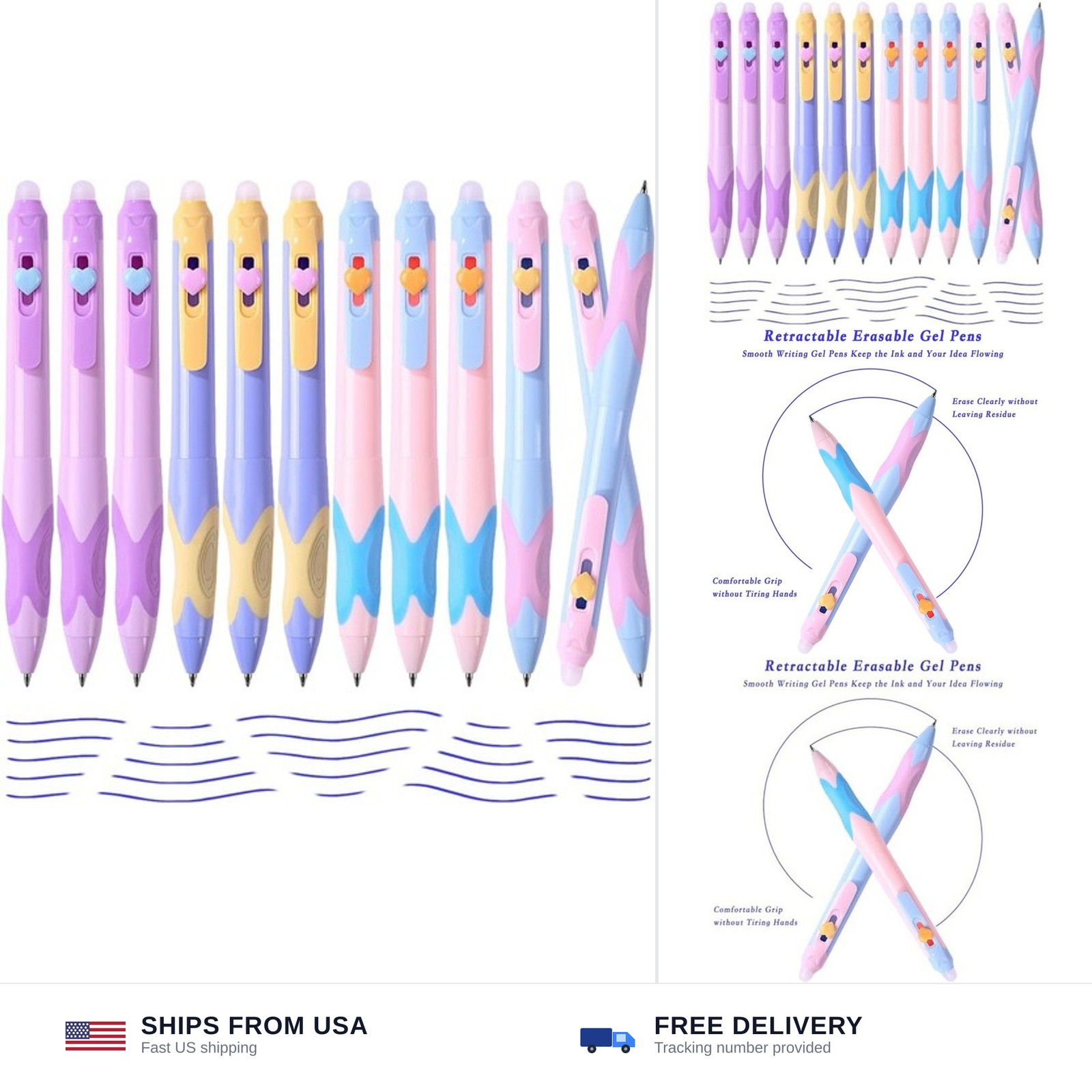 12Pcs Retractable Erasable Gel Pens, Fine Point 0.5mm Blue Ink Pen with Erase...