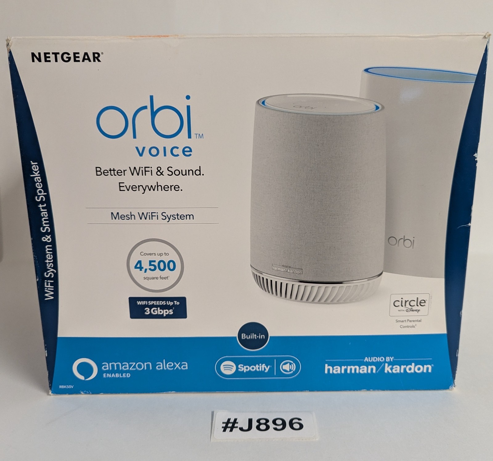 NETGEAR Orbi Mesh WiFi System Smart Voice Speaker  - RBS40V - White