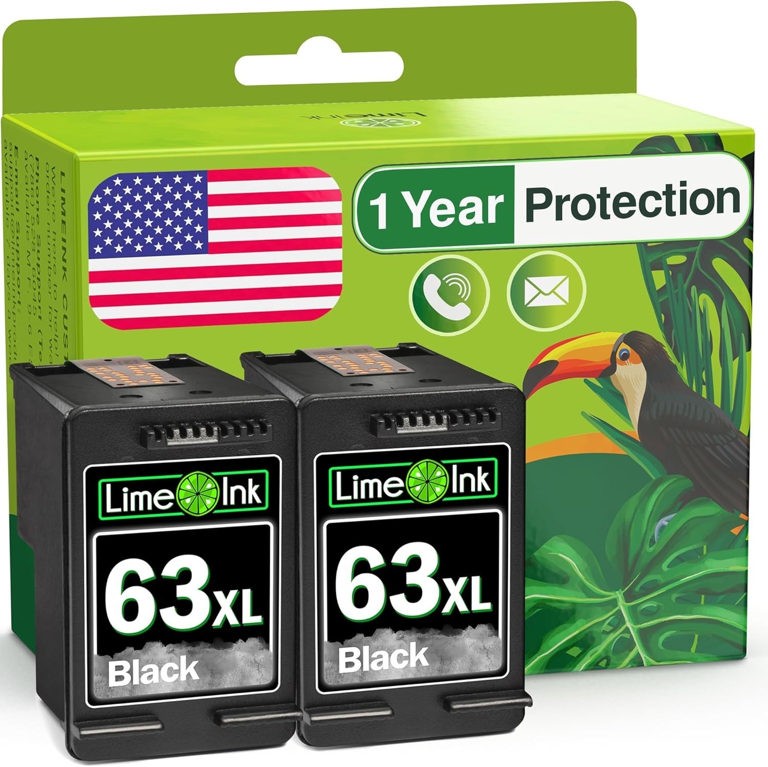 2 Pk 63XL Black Ink Cartridges for HP Deskjet 1110 2130 3634 OfficeJet 4652 4655