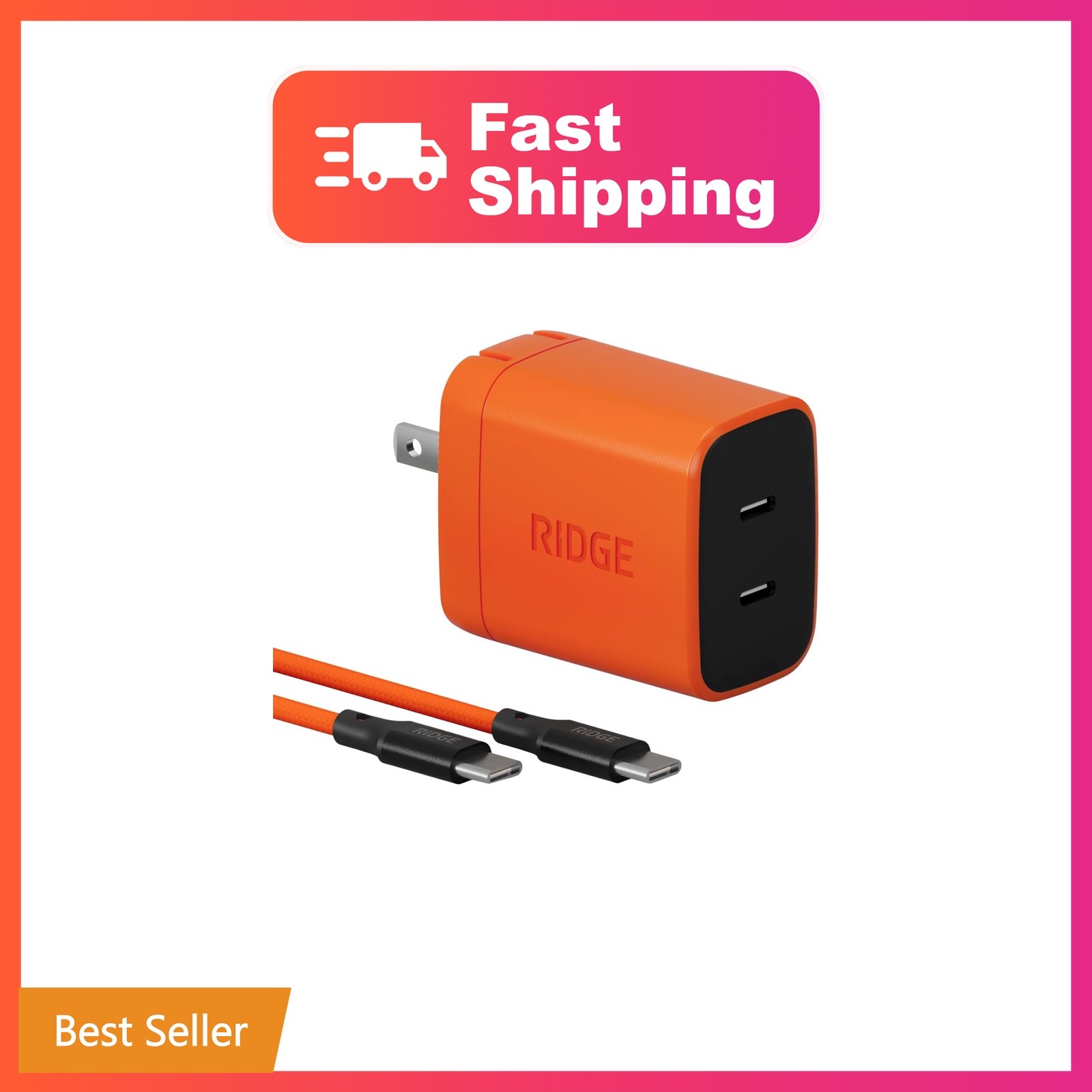Ridge 45W Charger Set, Dual USB-C Ports, Laptop-Grade Power with Complete Cab...
