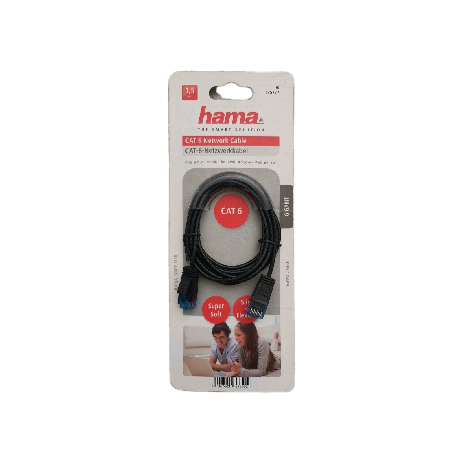 Hama Computer Cat 6 Network Cable Slim + Flexible HQ LAN 1.5m Super Soft Black