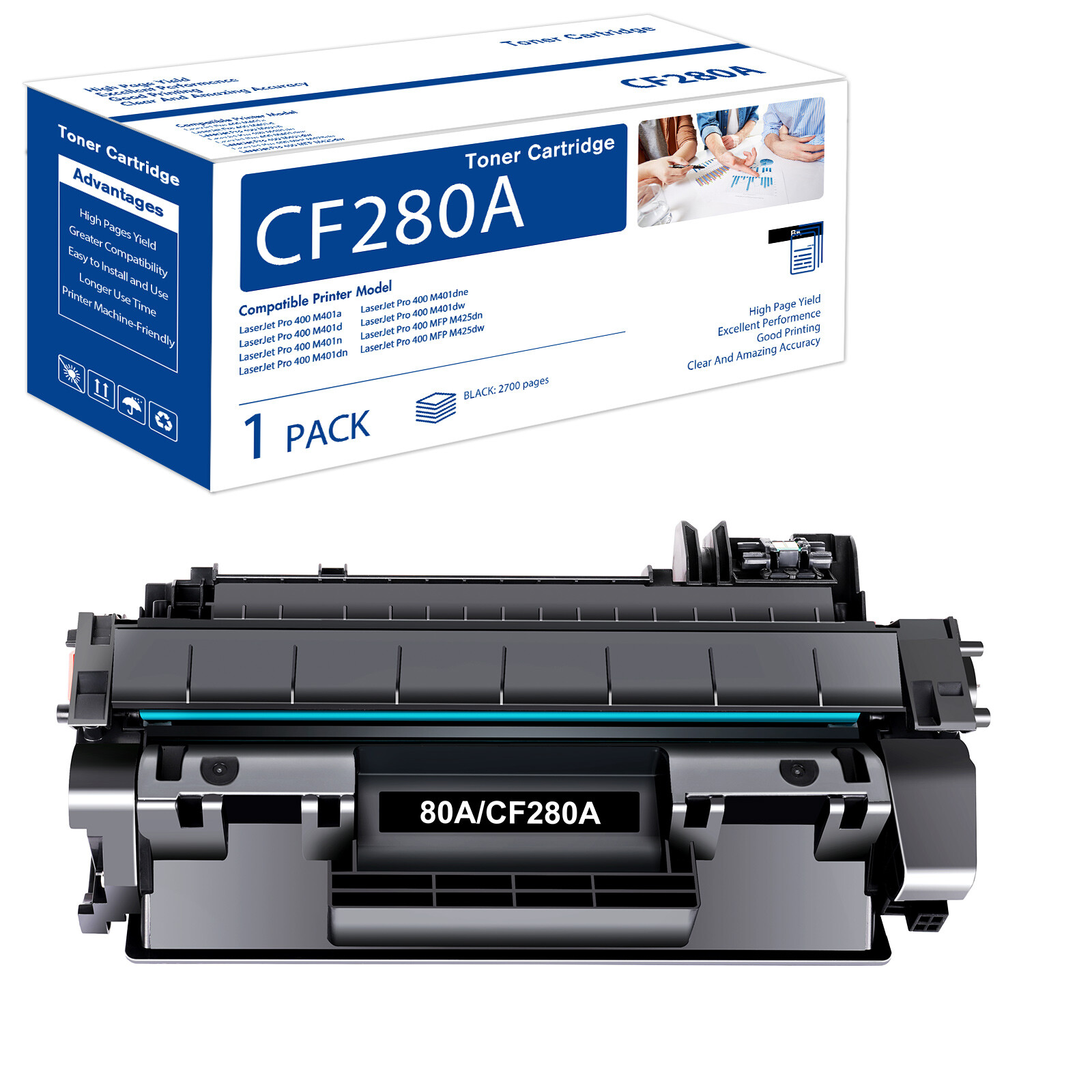 1-10PK 80A CF280A Toner Cartridge for HP LaserJet Pro 400 M401n Toner Lot