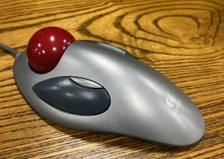 Logitech T-BC21 USB Wired Optical Trackman Red Marble Mouse Trackball NICE CLEAN