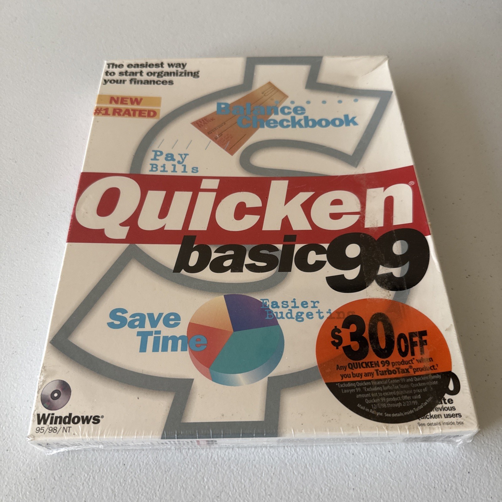 1999 Sealed Quicken Basic 99 CD for Windows 95/98 or NT - BRAND NEW SEALED