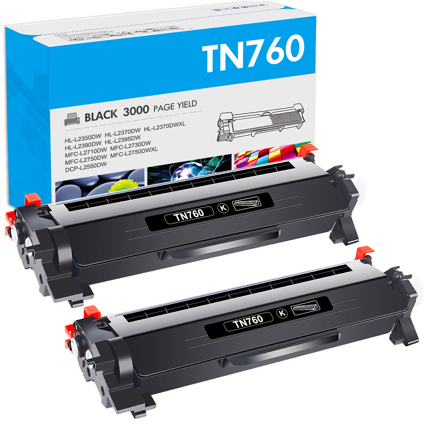 2x With Chip TN760 Toner Compatible With Brother TN-730 HL-L2730DW MFC-L2750DW
