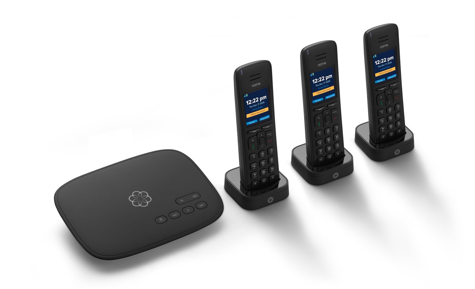 VoIP Phone System Ooma Telo 3 HD3 Handsets Free Internet Service Black Home