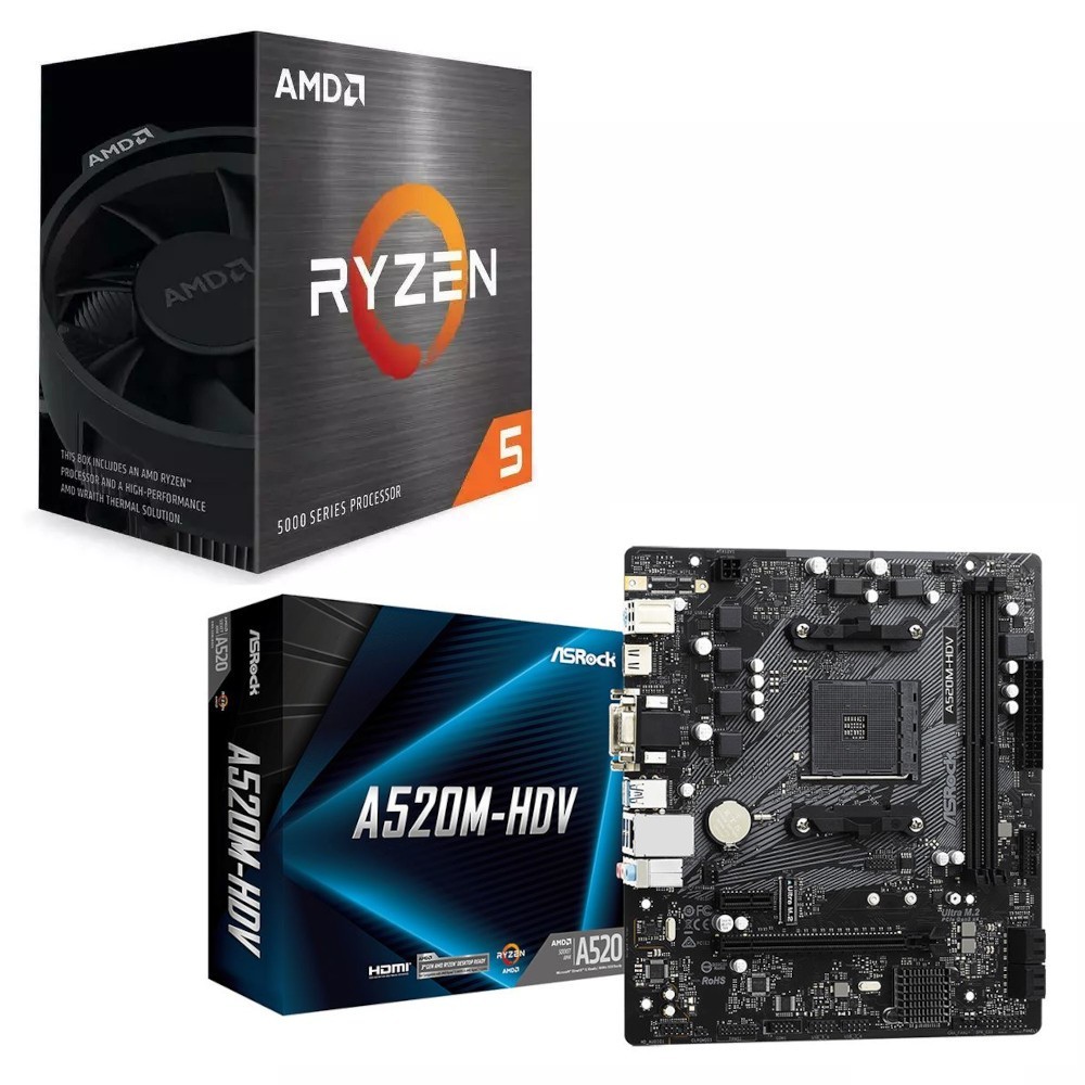 🔥 AMD Ryzen 5 5500 6-Core 4.2 GHz CPU + ASRock A520M-HDV AM4 mATX Motherboard