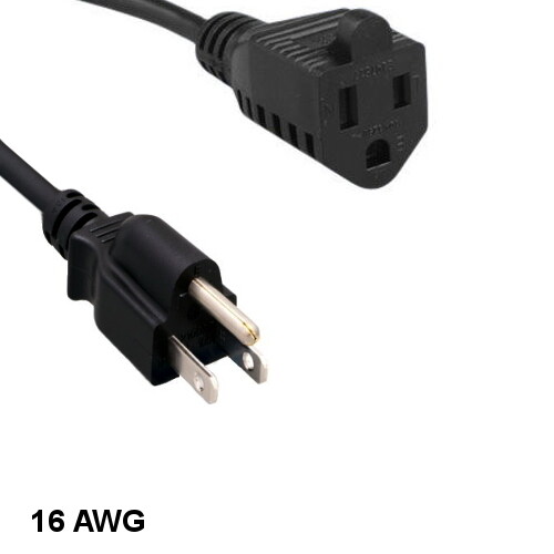 Kentek 3' ft 16 AWG Power Extension Cord NEMA 5-15P to 5-15R 13A/125V SJT Black