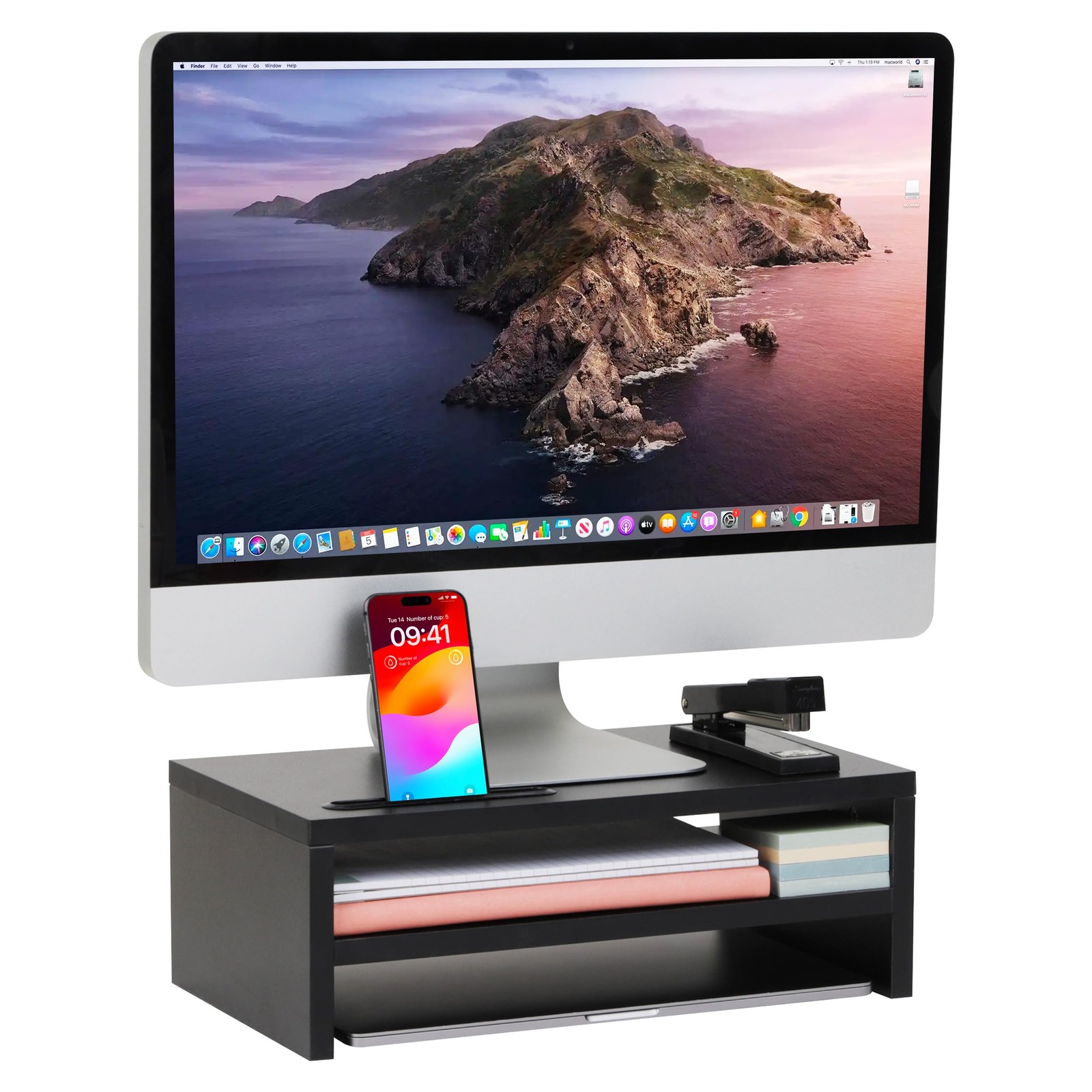 Mind Reader Monitor Stand with Phone Slot and 15.8" x 9" x 5.5", Black