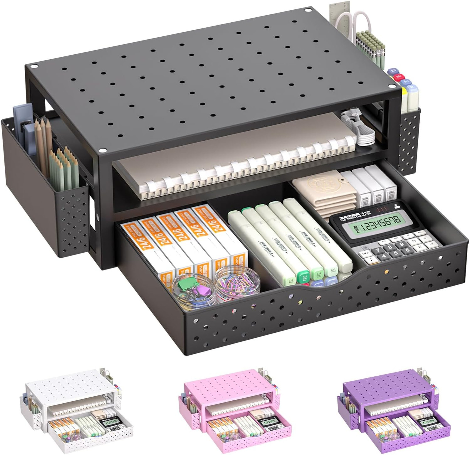 Computer Monitor Stand with Drawer and Pen Holders, 3 Tier Desk Organizer for