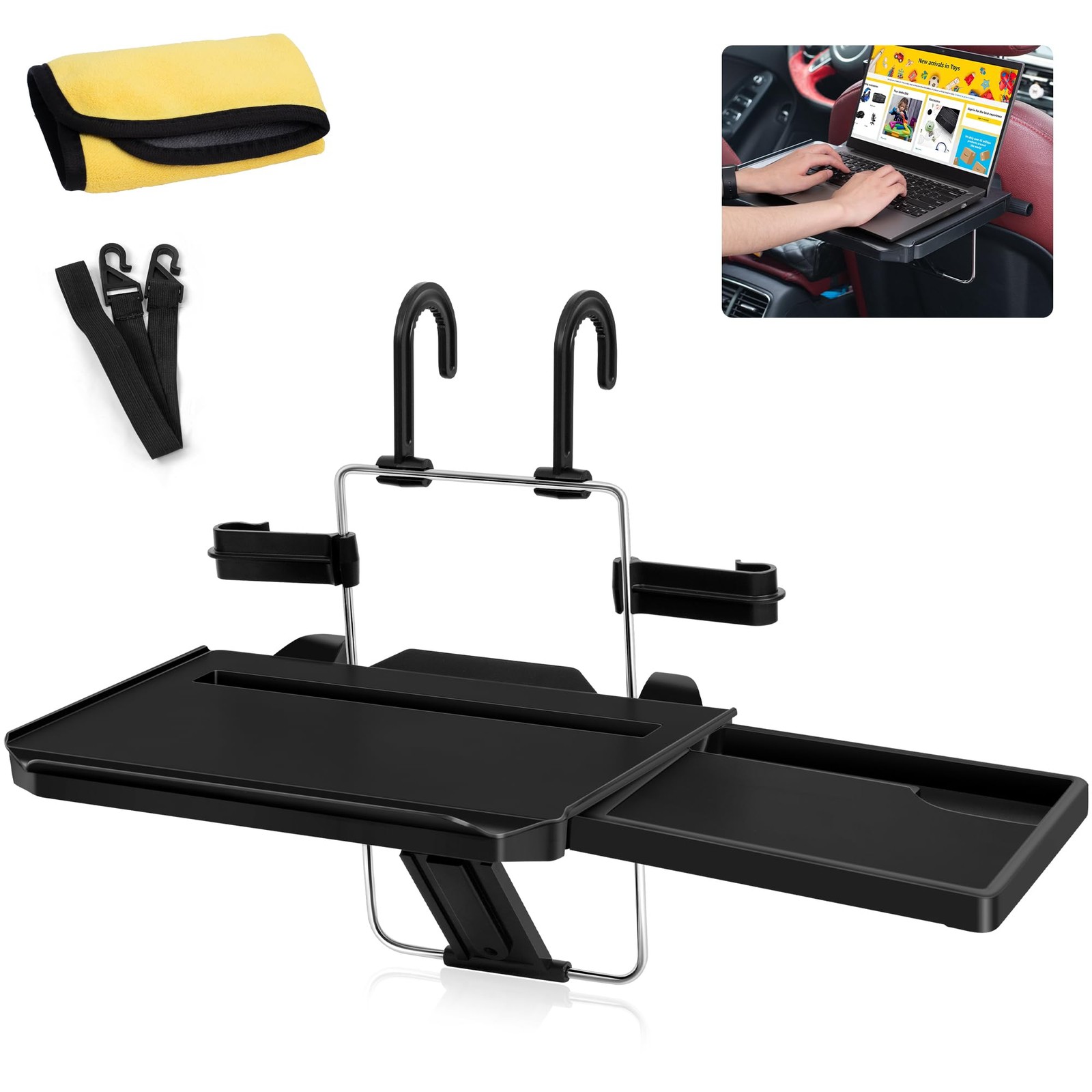 Car Steering Wheel Tray, Foldable Hanging Rear Headrest Car Tray with Expanda...