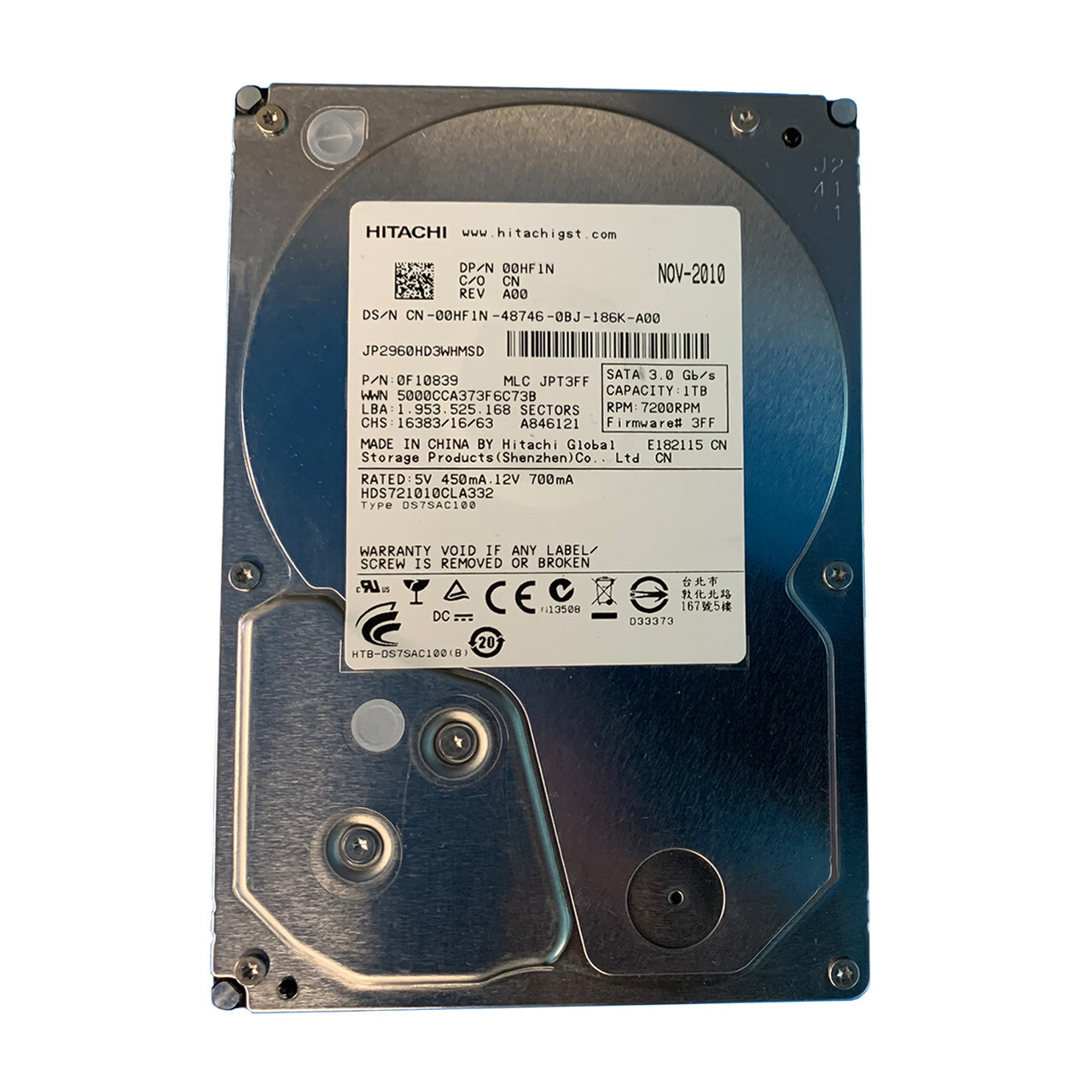 0HF1N HITACHI 1TB HARD DRIVE HDS721010CLA332 P/N 0F10839