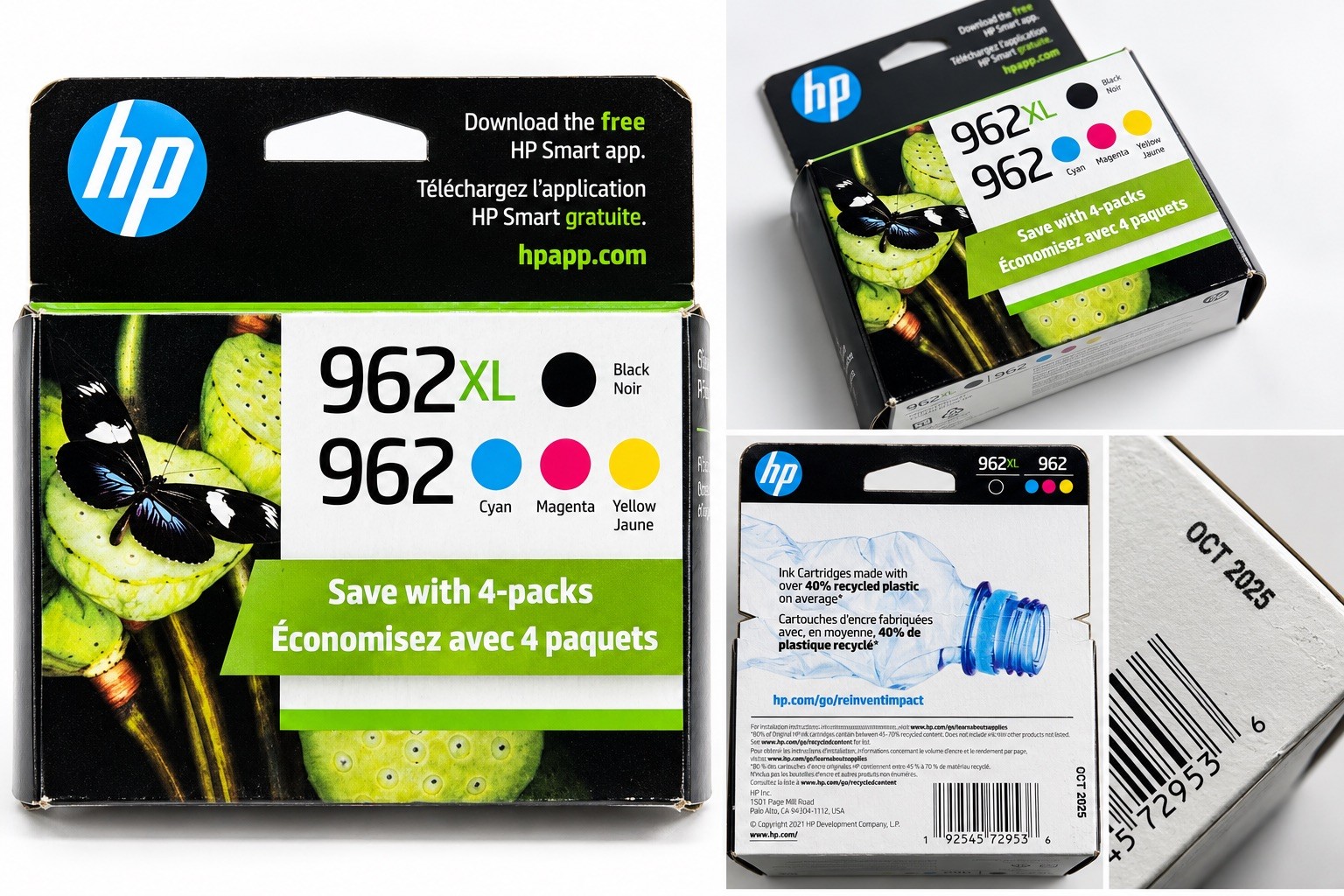 Genuine HP 962XL Black 962 Color Ink 4-Pack OEM Sealed 3JB34AN Exp 10/2025