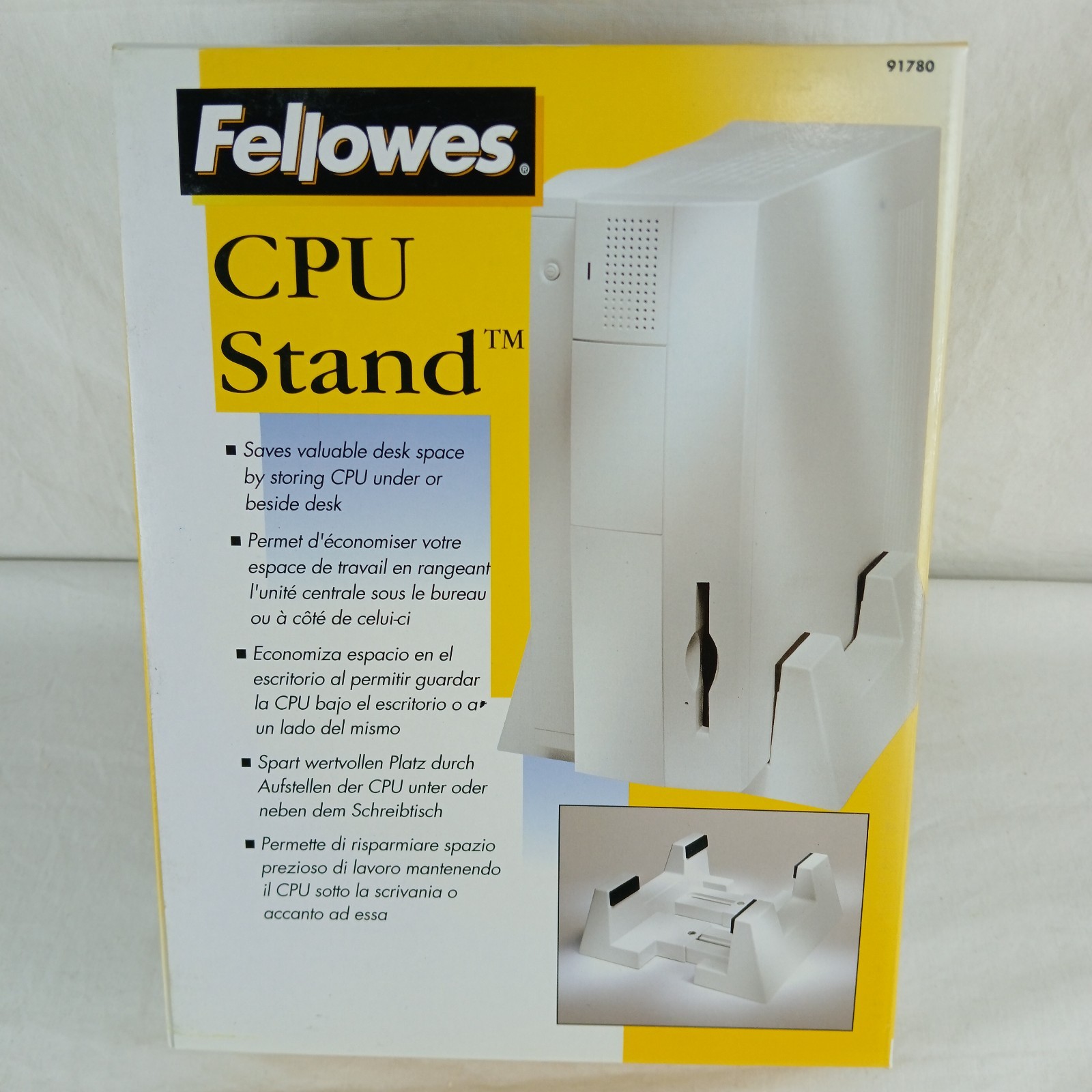 NEW FELLOWES CPU STAND 91780 ADJUSTABLE 3.25" TO 7.25" WIDE WHITE STURDY PLASTIC