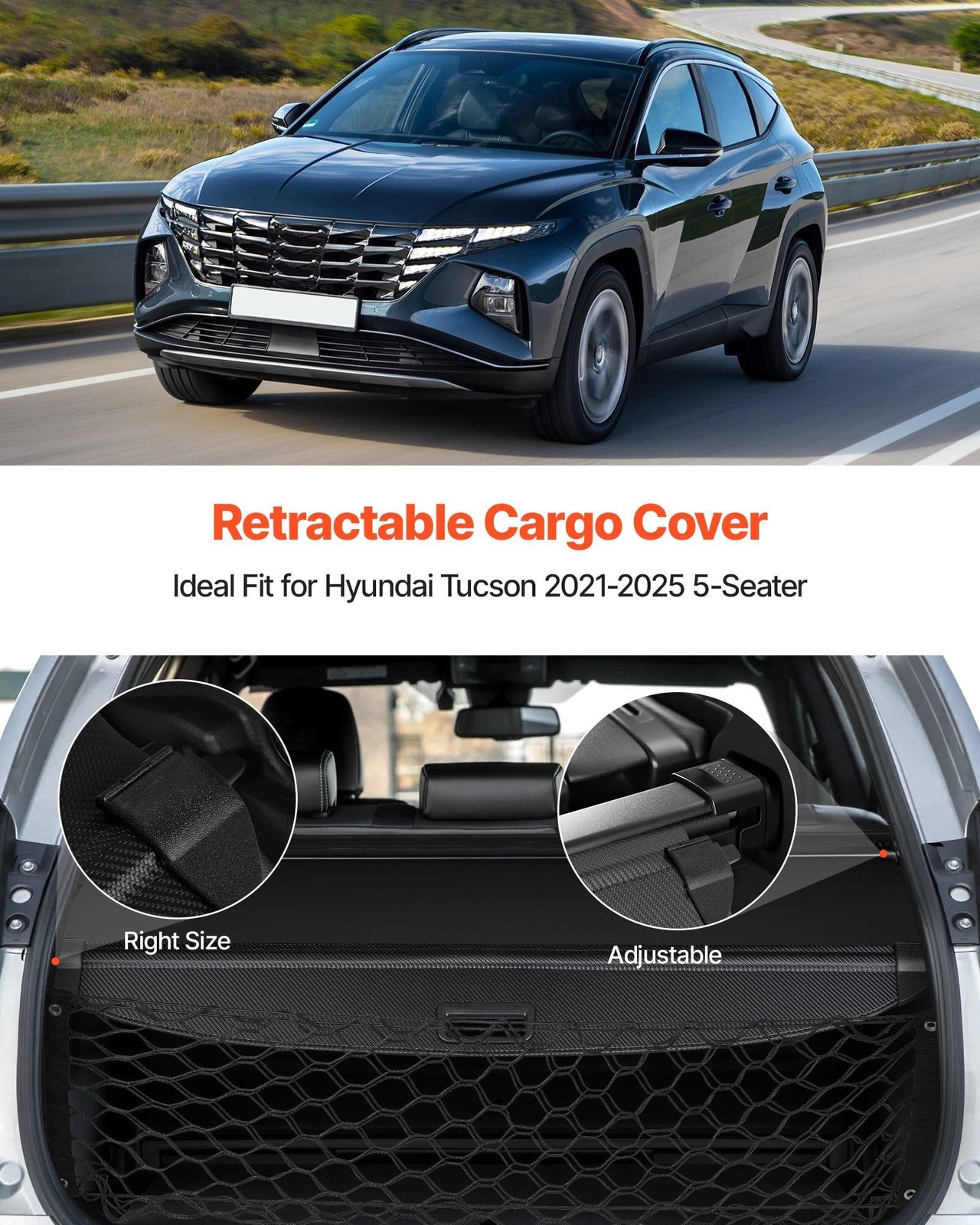  Retractable Cargo Cover, Upgraded Carbon Fiber Texture Trunk Cover, Anti-Peepin