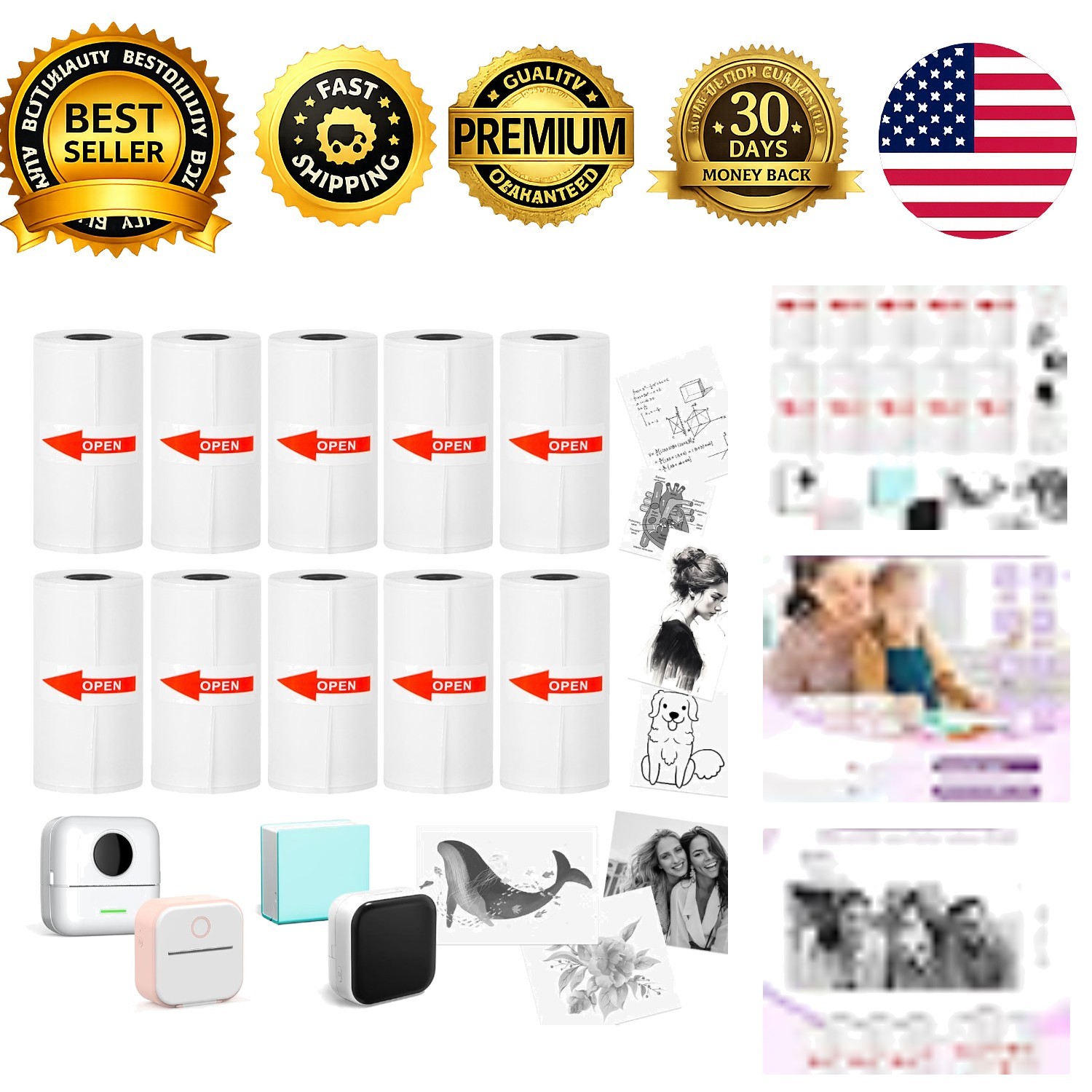 Phomemo T02 M02 M02X Mini Printer Sticker Paper 53x28mm White 10 Rolls