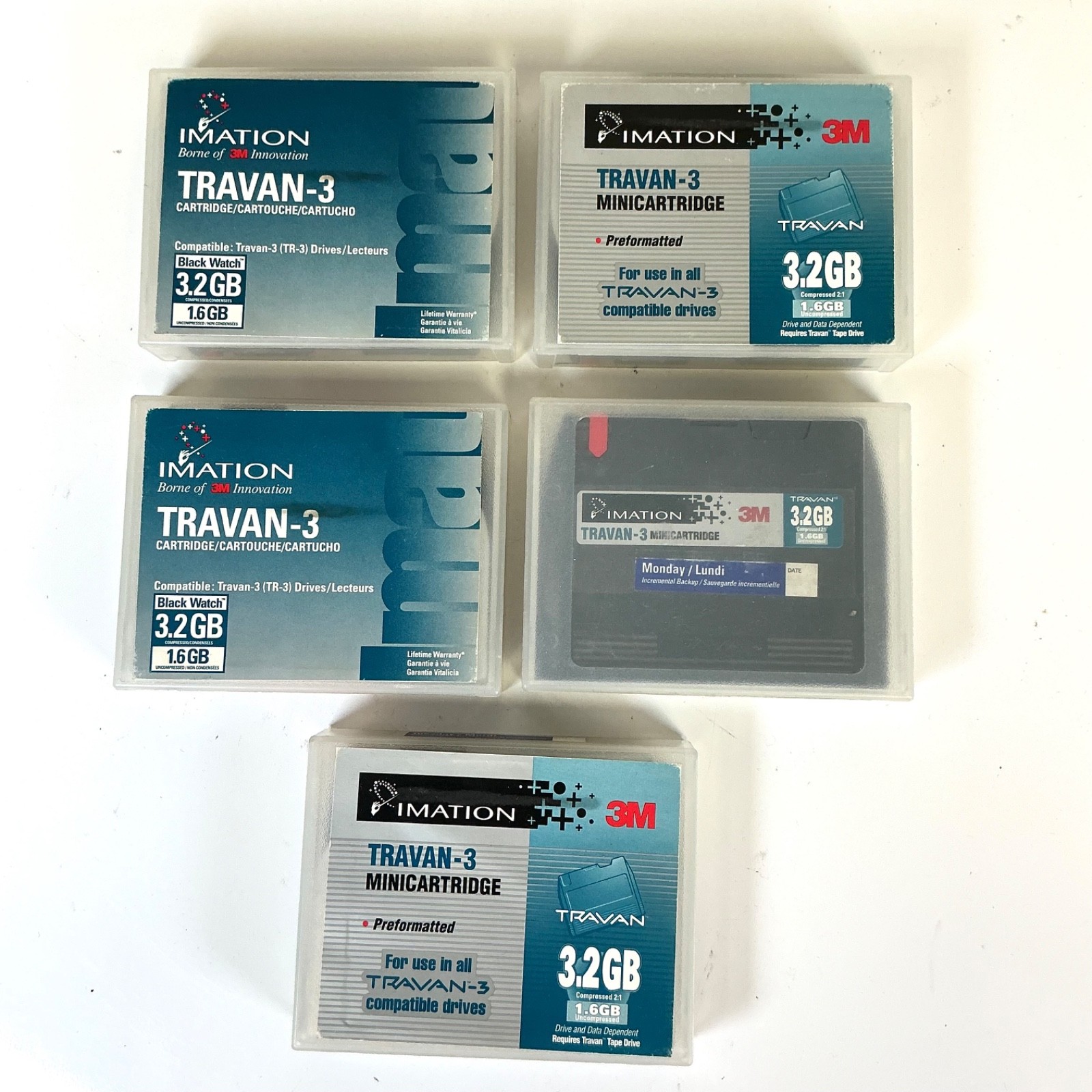 Lot (5) Imation 3M TR-3 Minicartridge Tapes 1.6gb/3.2 gb TRAVAN backup drive