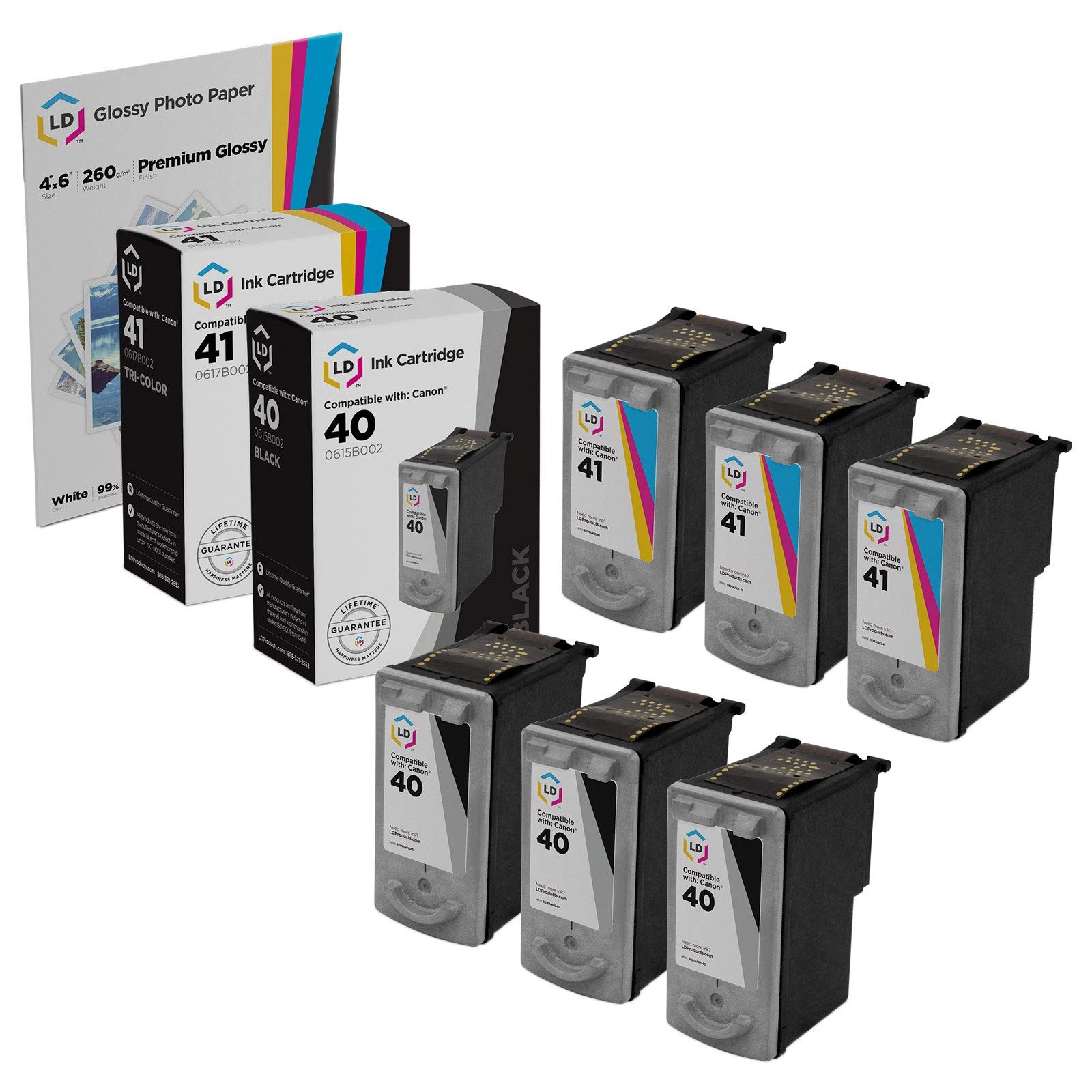 LD Replacement Canon #PG-40 & #CL-41 Combo Set - 3 Black 3 Color