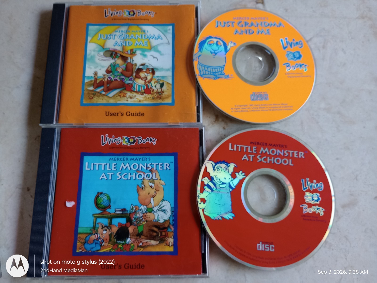 LIVING BOOKS JUST GRANDMA ME & LITTLE MONSTER AT SCHOOL MERCER MAYER 2 PC CD LOT