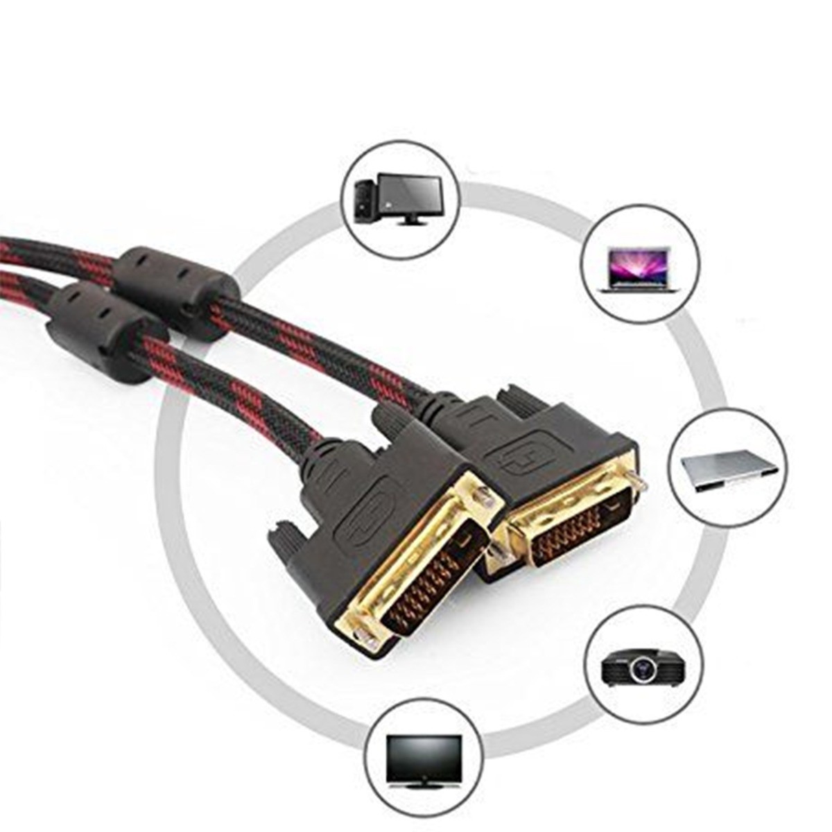 DVI Cable 24+1 Gold Plated 1.5M, Aluminum for PC Laptop (Gold)