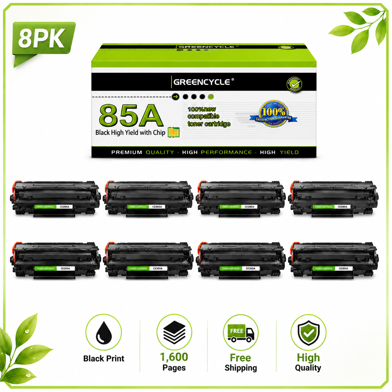 8PK Replace CE285A 85A Toner For LaserJet P1102w 1102w P1102 M1212nf P1006